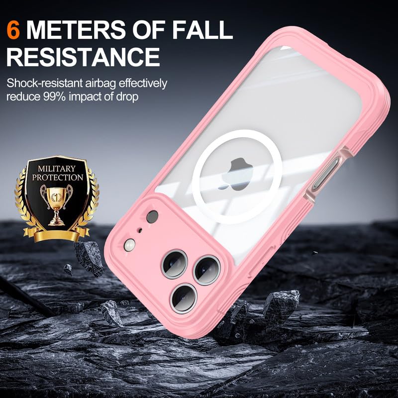 Image of LuxuryKase Shockproof Front & Back Cover for iPhone 17 Pro with Full Body Protection | Strong Grip | Camera & Screen Guard | Wireless Charging Support | Durable TPU+PC Design - Pink