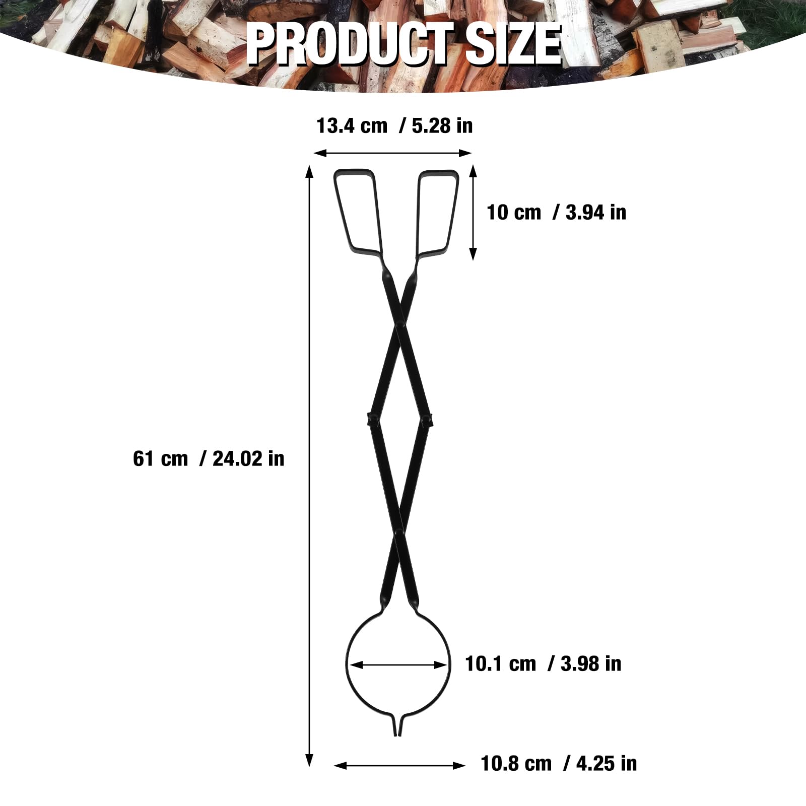 26" Fireplace Tongs, Fire Tongs Long Heavy Duty Fireplace Log Tongs Fire Pit Tool, Fire Pit Accessories Tool for Outdoor Indoor Camping BBQ, Wood Burning Fire Pit or Fireplace Bonfire - Image 2