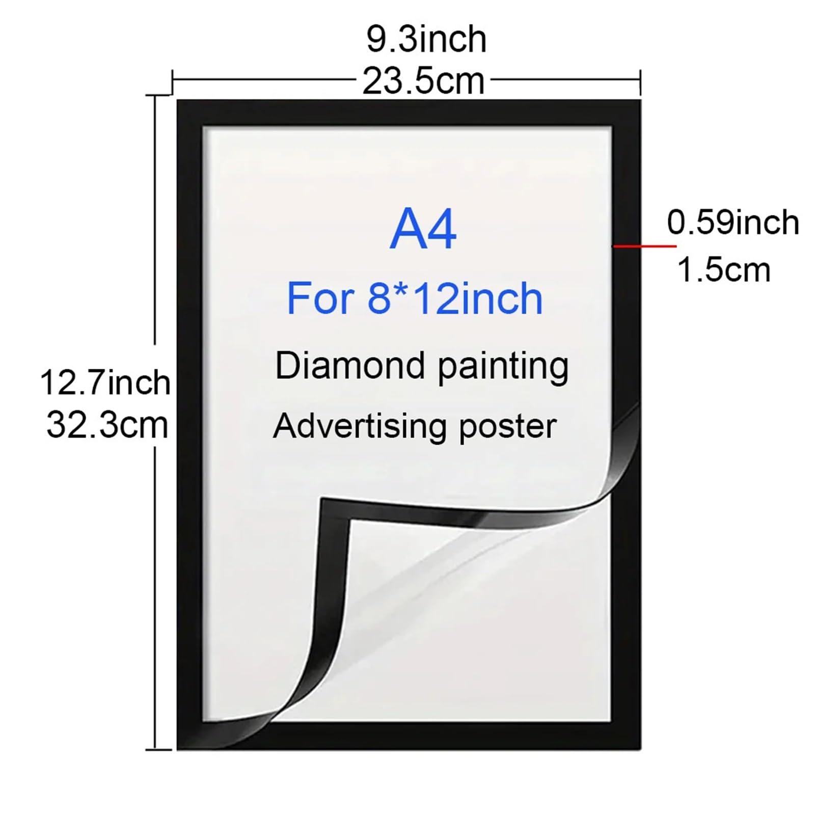 magnetyczne ramki na zdjęcia do lodówki, 8x12 cali A4 Certyfikat Nagrody Gumowe Ramki Magnetyczne Miękkie Samoprzylepne Malowanie Do Prezentowania Obrazów(Black 10pcs)