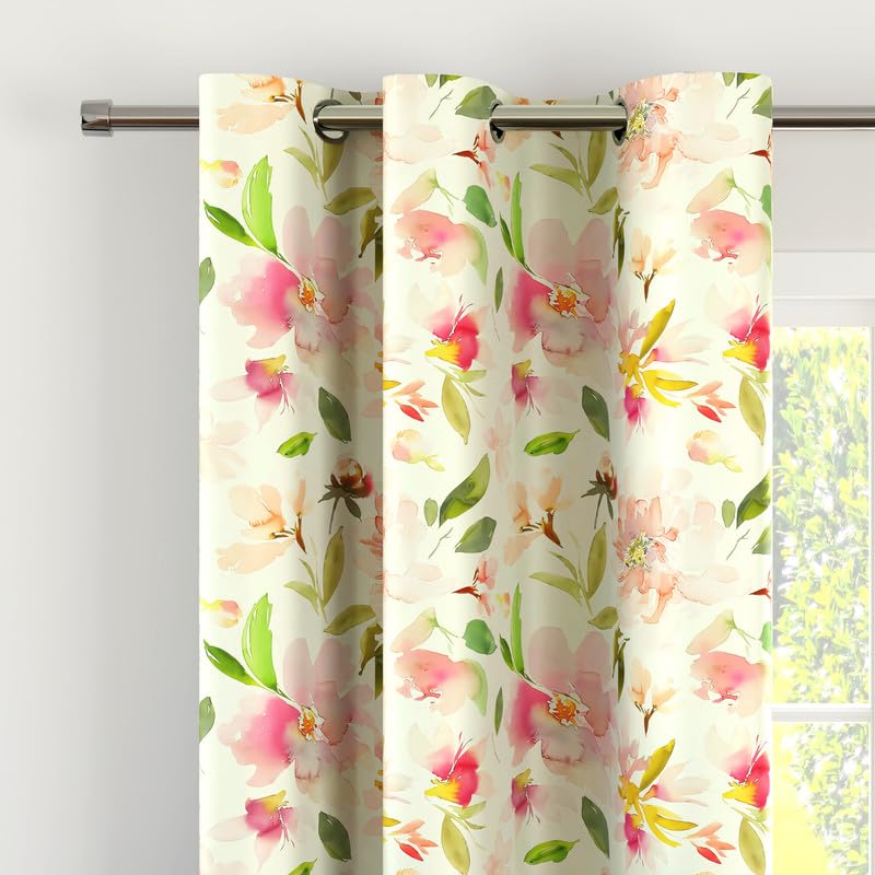 Encasa XO Door Curtains (7 ft, 2 Panels, 44x84 in) I Semi-Blackout 85% Room Darkening I Floral & Geometric Prints I 6 Eyelets I Sound & Heat Reducing - F1 Sunshine