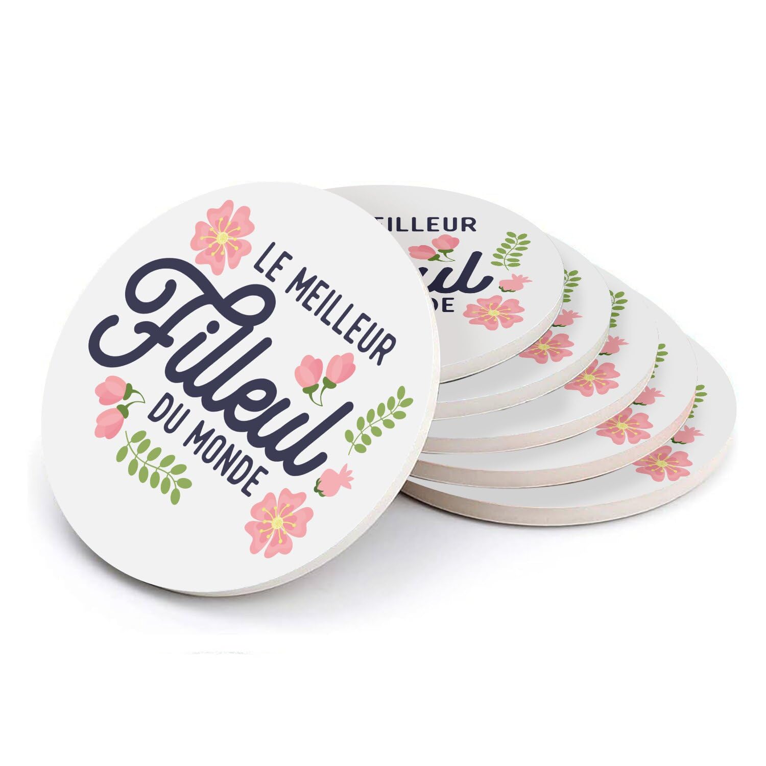 Sous-verre ronds en céramique : cadeau parrain marraine pour filleul