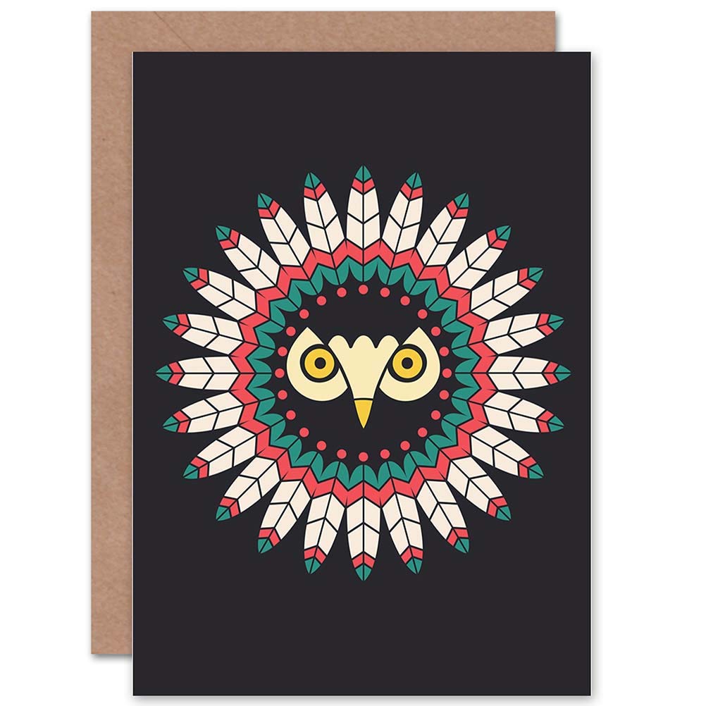 Wee Blue Coo ABSTRACT OWL FACE NATIVE AMERICAN DESIGN BLANK GREETINGS BIRTHDAY CARD