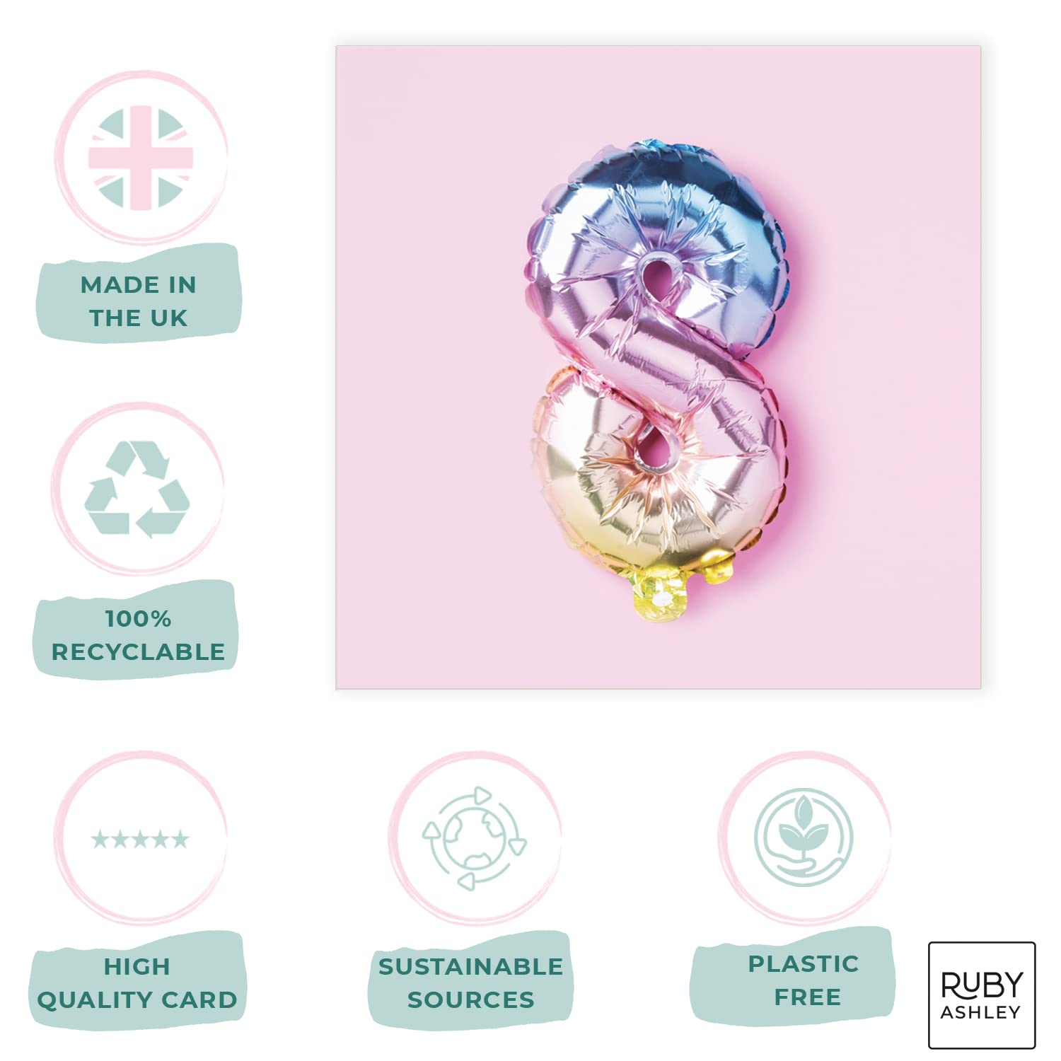 Geburtstagskarte Zum 13. Geburtstag – Regenbogen-Folienballons Design, 14,8x14,8 Cm, Mit Umschlag