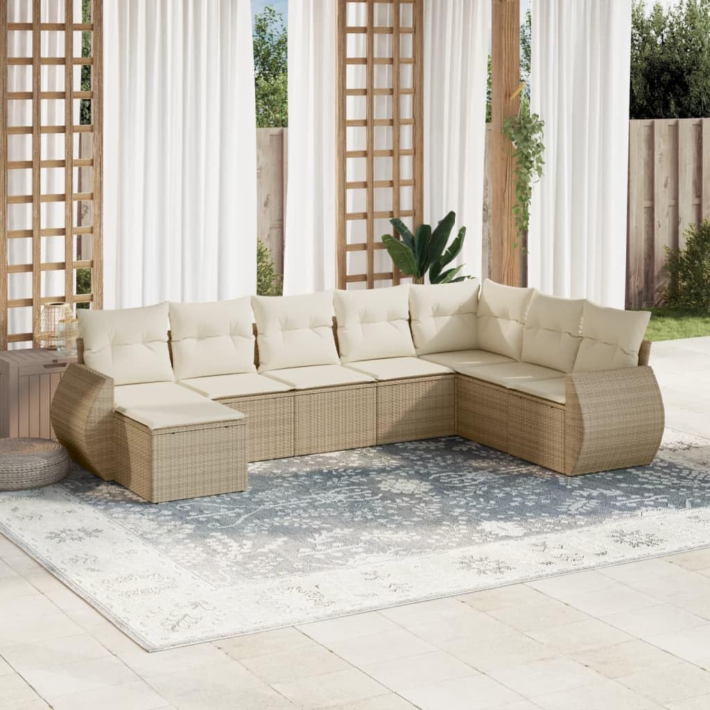 Salon de Jardin avec Coussins 8 pcs Beige résine tressée canapé modulable Angle Fauteuil Pouf siège extérieur terrasse Patio détente