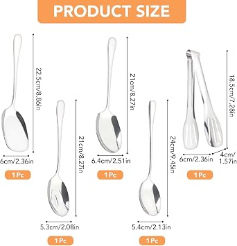 4 PCS Stainless Steel Serving Spoon Set, Long Handle with 3-Wire Clip, for Kitchen Restaurant Banquet Soup Cooking