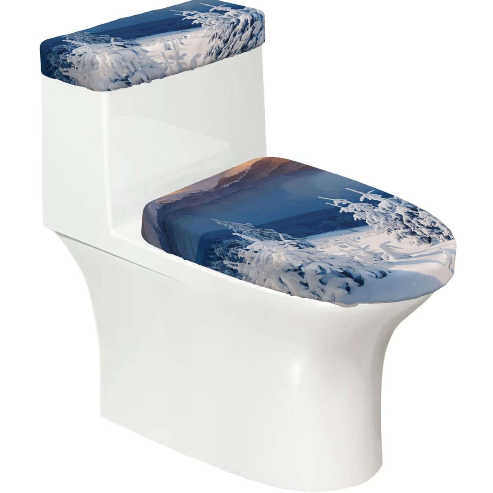 Sunset Winter Mountains Print Bathroom Decor Toilet Lid Cover And Tank Covers, Restroom Accessories Fits Most Round