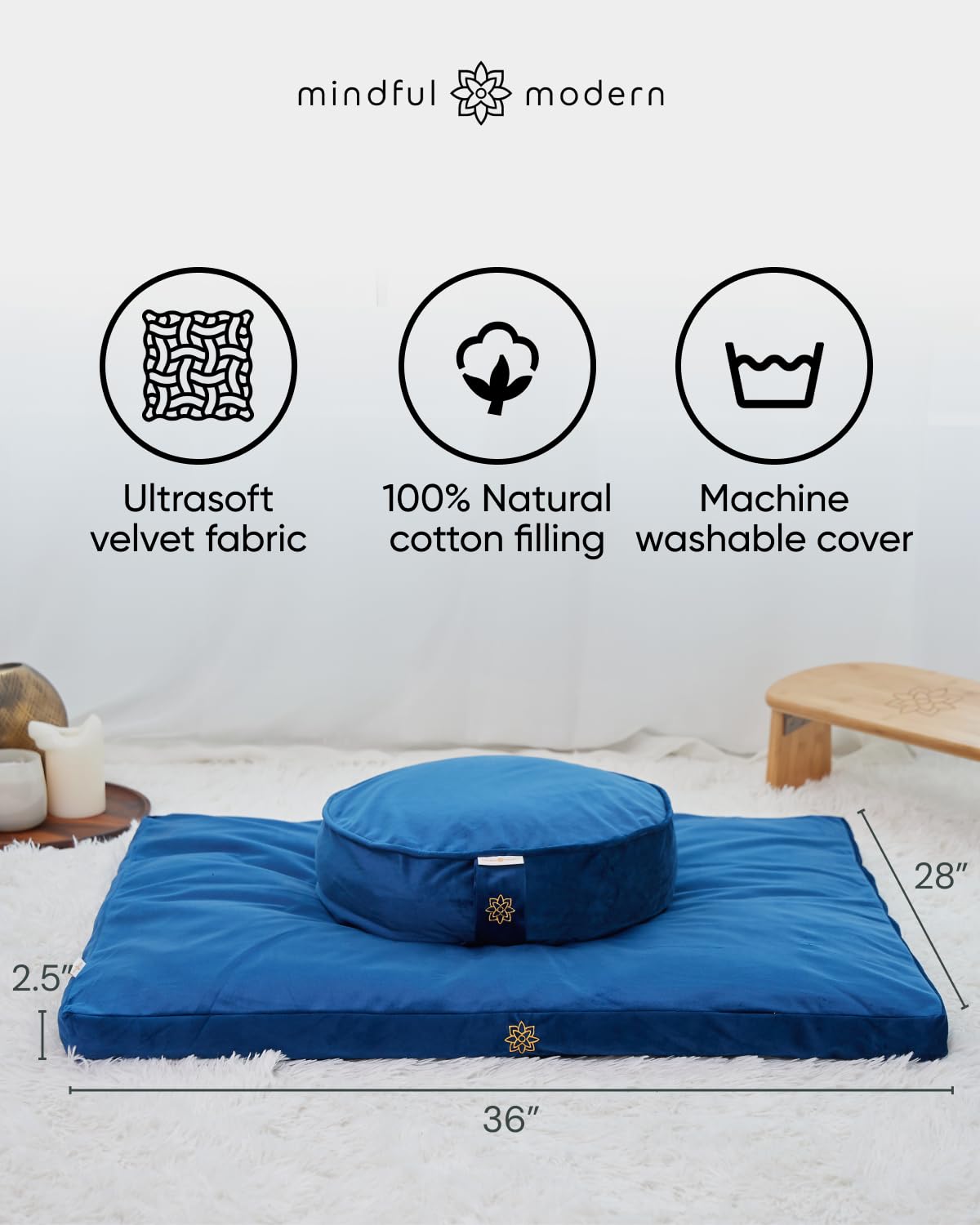 Tapis De Méditation Zabuton En Velours - Coussin De Sol Ocean Abyss - Lavable
