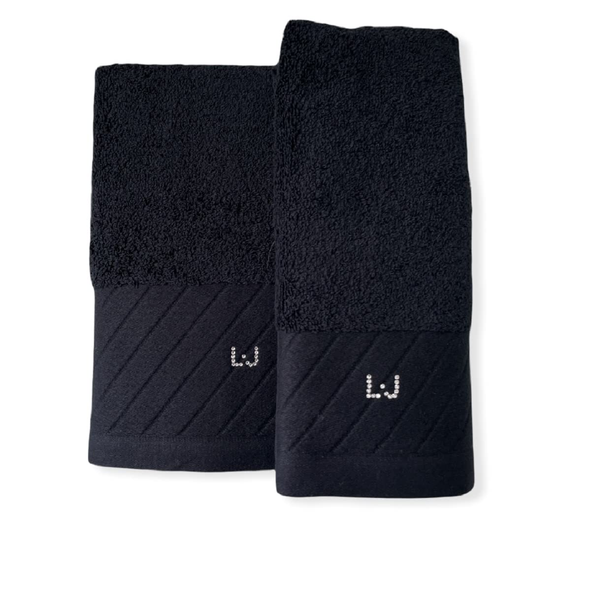 Set asciugamano in spugna viso più ospite 1+1 Diagonal di Liu Jo con logo (NERO)