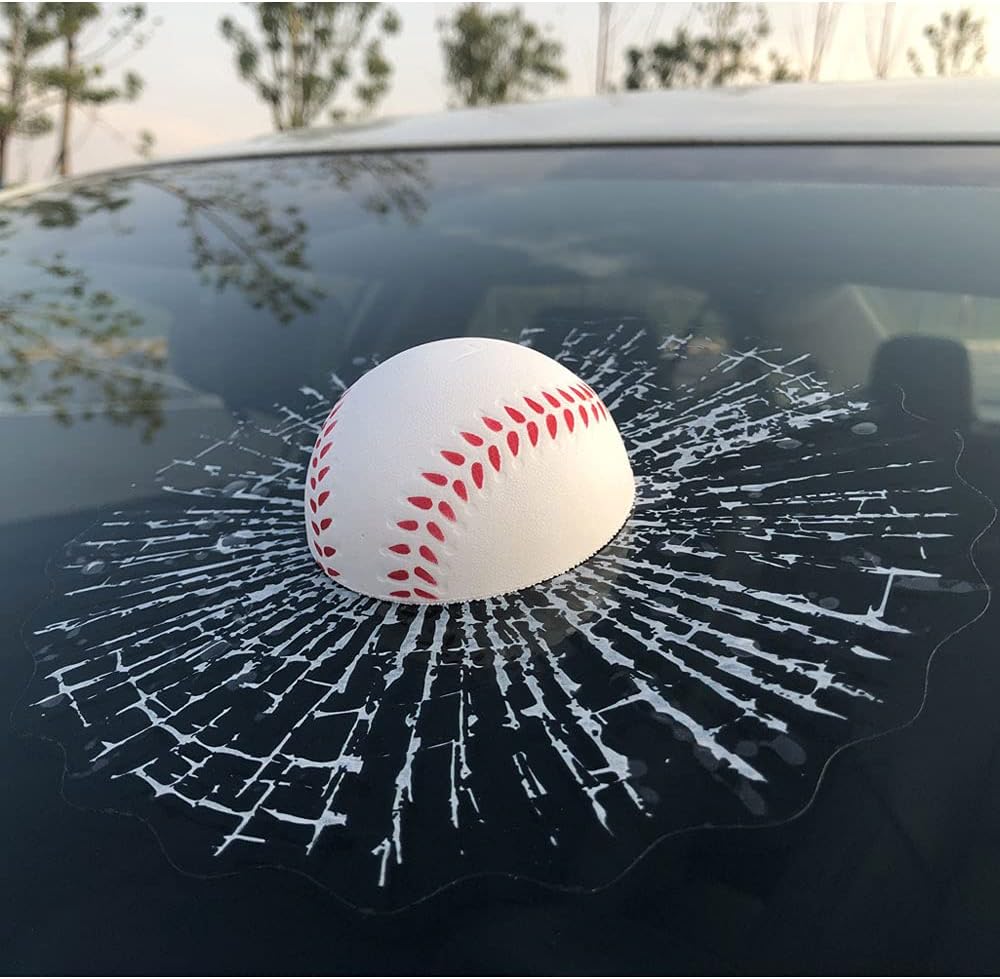 ZLTFashion 3D Prank Tricky Creative Glass Window Stickers Funny Auto Car Styling Ball Hits Car Body Window Sticker Self Adhesive Decal Accessories (Baseball)