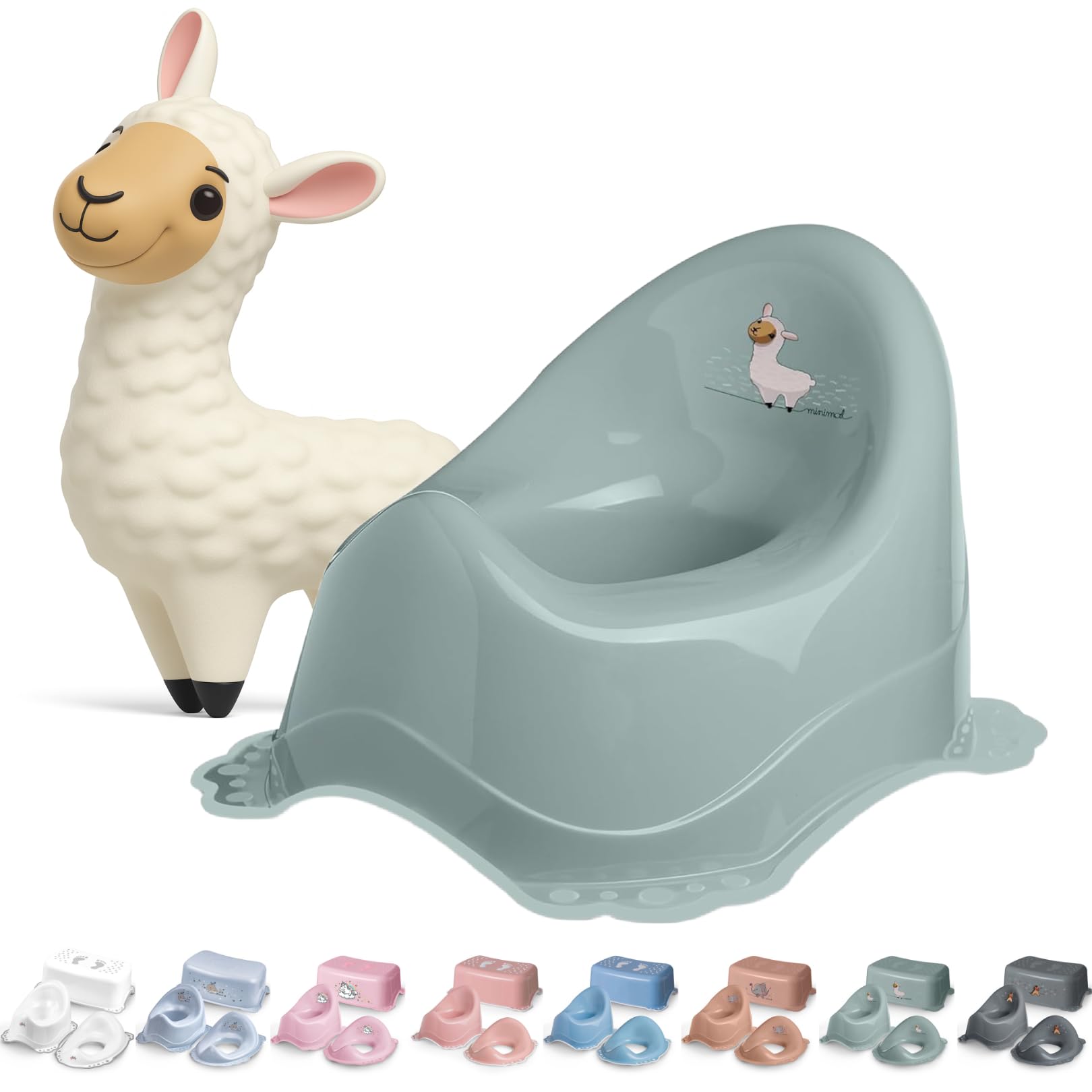 DOCARI Baby Töpfchen für Kinder ab 1 Jahr bis 3 Jahre Lama grün - Ergonomische Kindertoilette: kinderfreundlich, leicht & tragbar - Kinder Töpfchen Toilettentrainer - Abhaltetöpfchen Baby