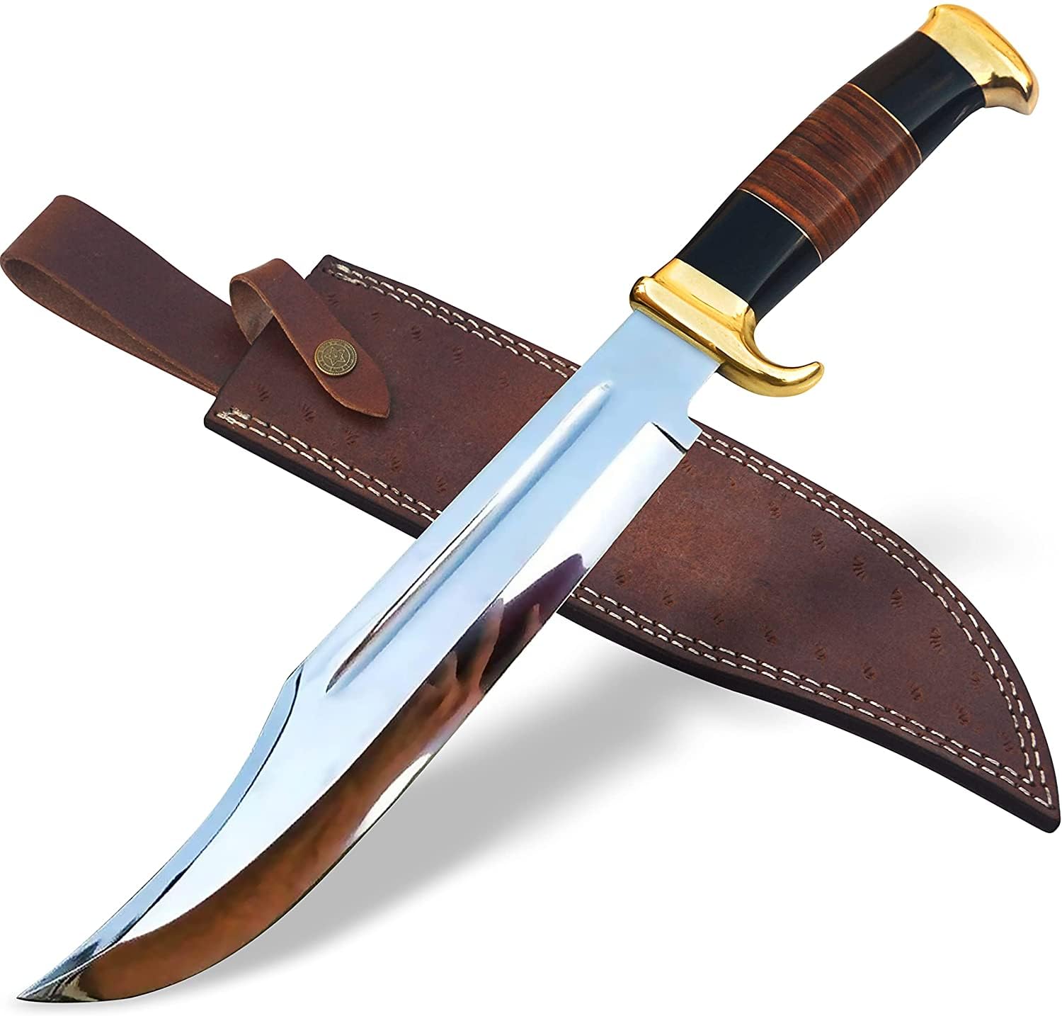 HandSmith™ Handmade Crocodile Dundee Fixed Blade Bowie Hunting Knife with Leather Sheath – Large Knife Razor Sharp Edge Camping Knife for Collectors and Outdoor Camping