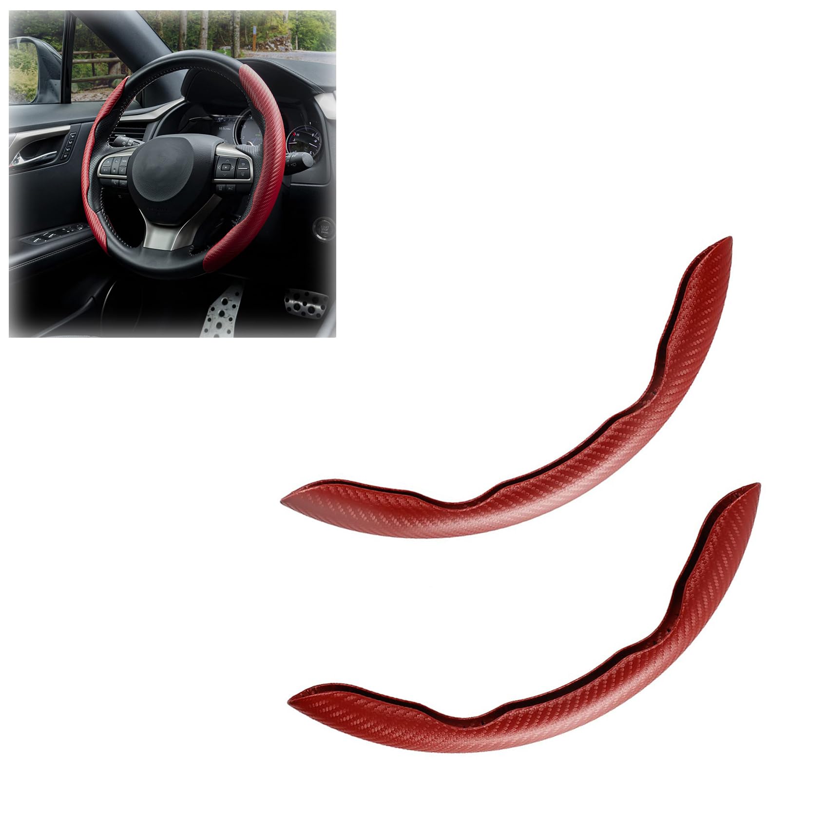 Duomama Enhance Your Driving Experience with Red Carbon Fiber Steering Wheel Cover - Anti-Skid, Universal Fit, for Stylish Car Interior Upgrade