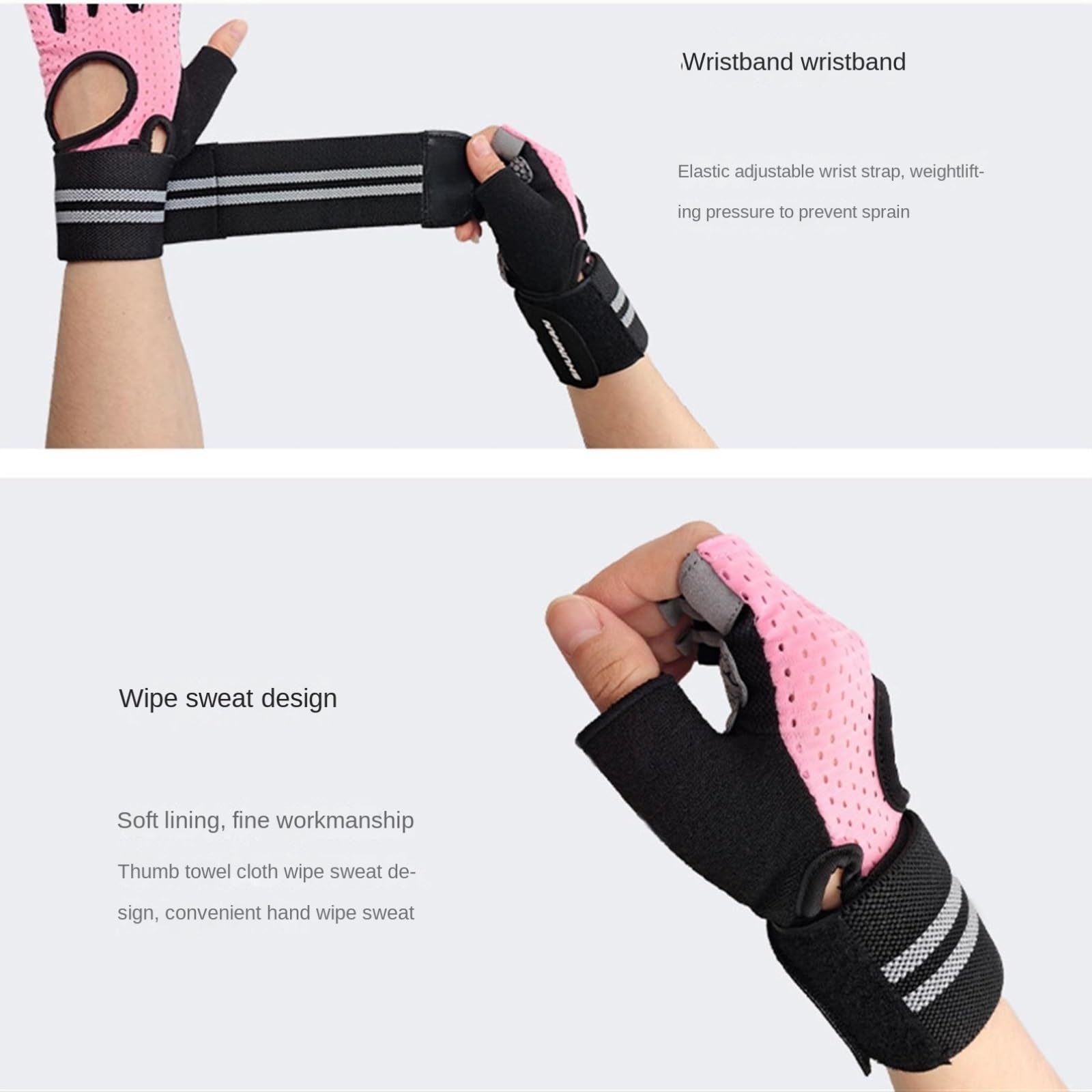 Rękawice Rowerowe Sportowe Rękawiczki Rowerowe Wyścigi Szosowe Kolarstwo Fitness Ćwiczenia Rękawiczki Z Pół Palcami Rękawice Outdoorowe(Pink,Large)