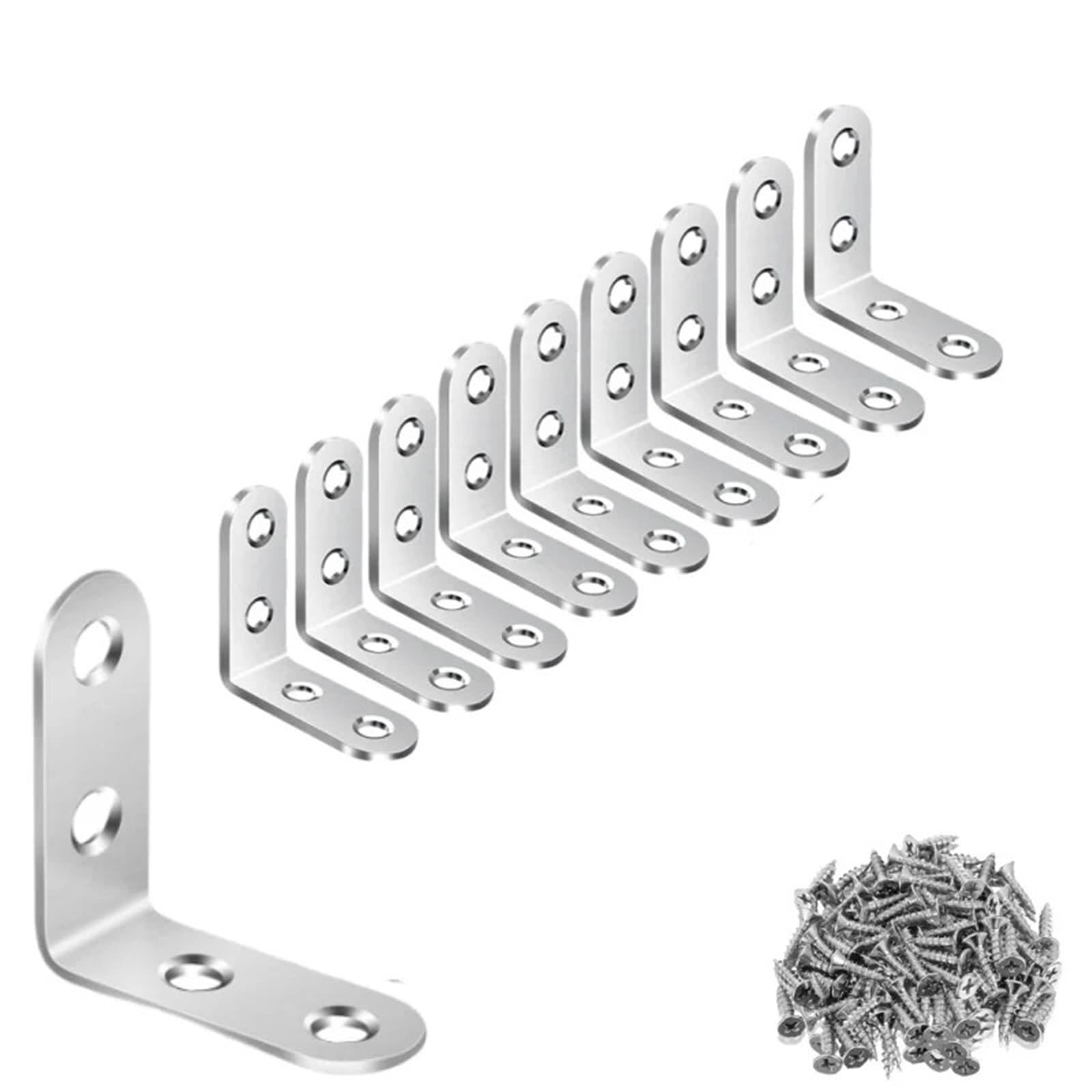 Rrypbovg L-Silver 40X40 10Pcs L Brackets Black Stainless Steel With Screw Right Angle Corner Brace For Shelve,Wood Furniture,Chair,Drawer,Cabinet(L-Silver 40X40 10Pcs)