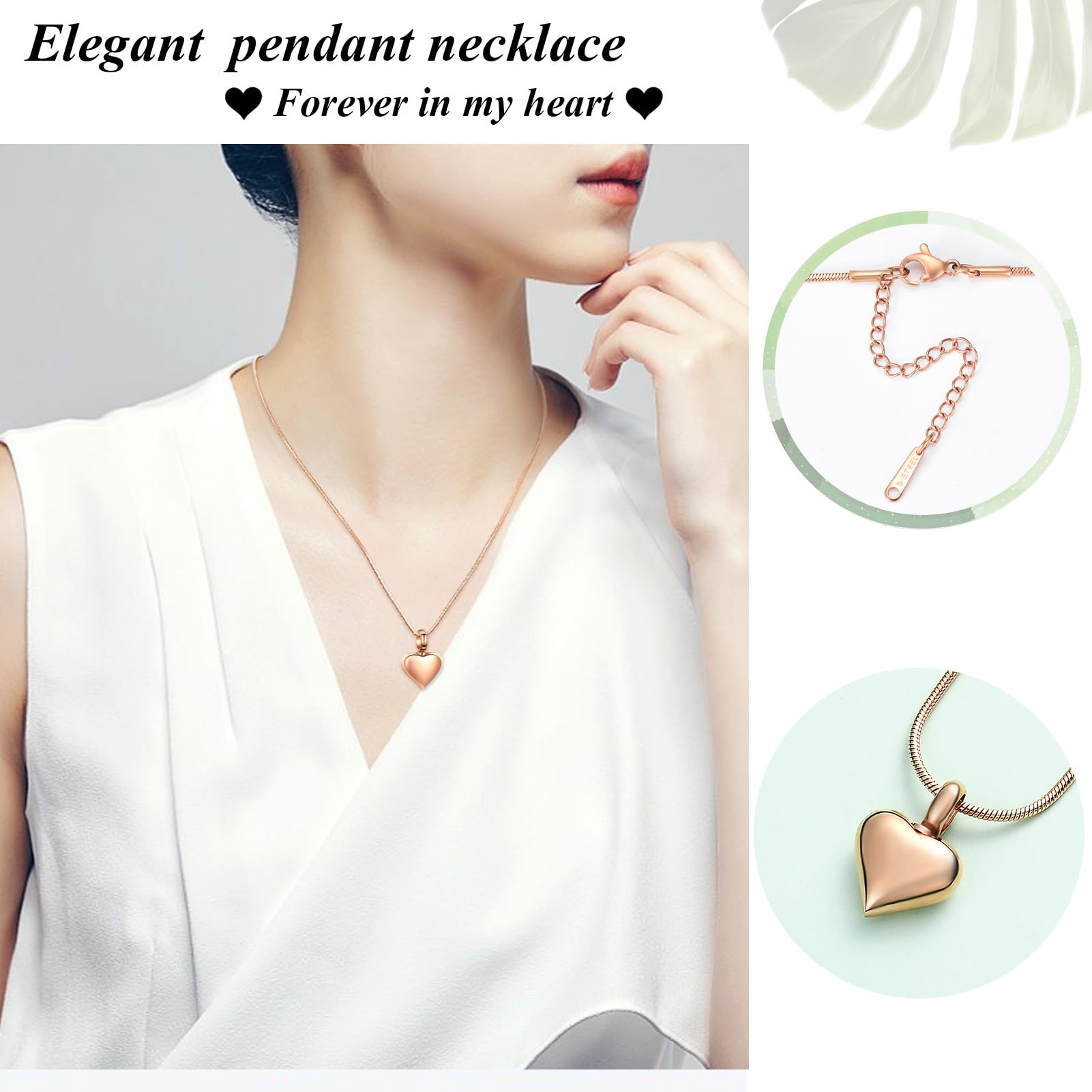 VCCWYQK Mini Heart Cremation Urn Necklace for Ashes Stainless Steel Memorial Ashes Pendant Keepsake Jewelry for Women Men (B) - Image 4