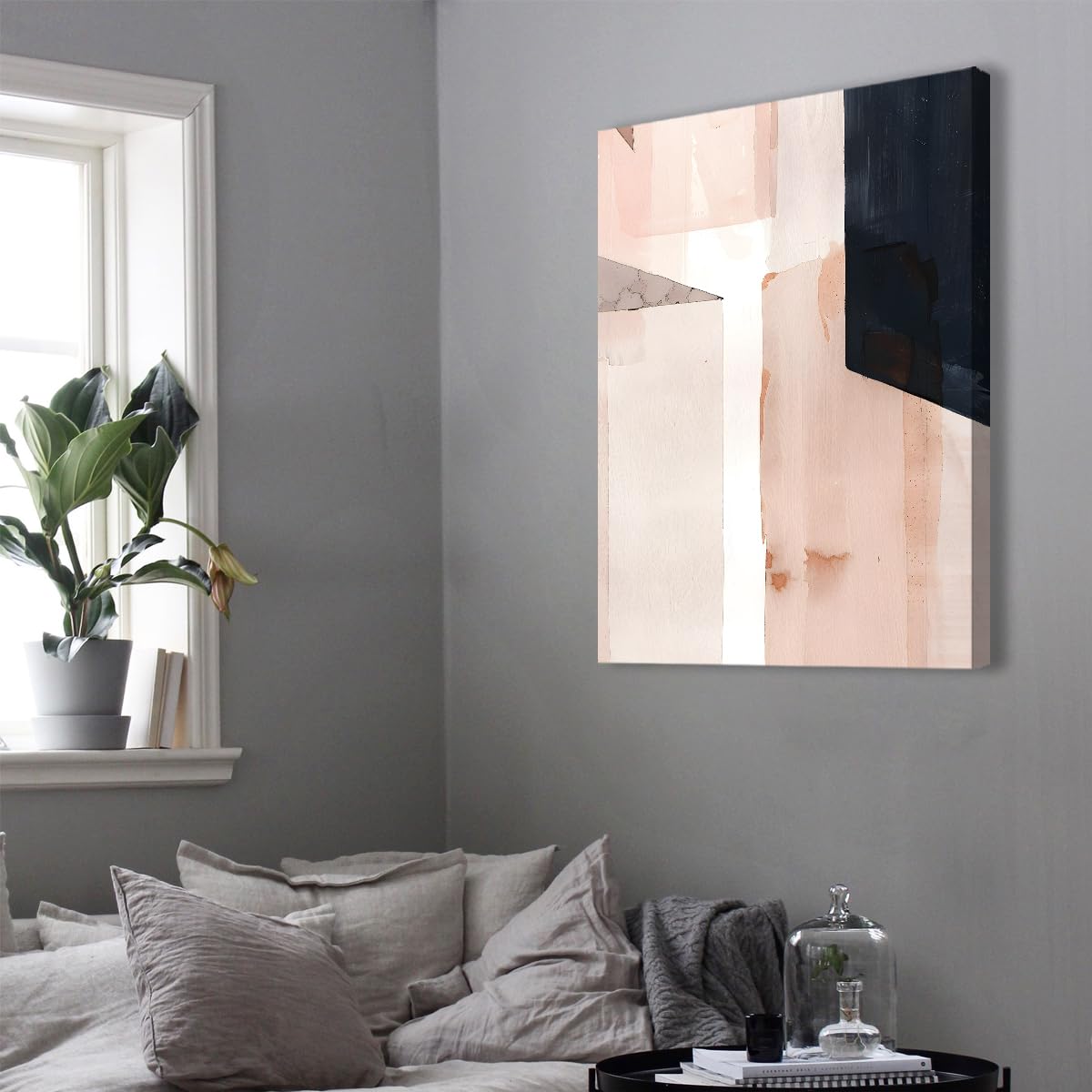 TOANGWALL Lienzo rosa claro abstracto bloque geométrico neutro terracota negro pintado imagen escandinavo póster entrada apartamento 80x120cm