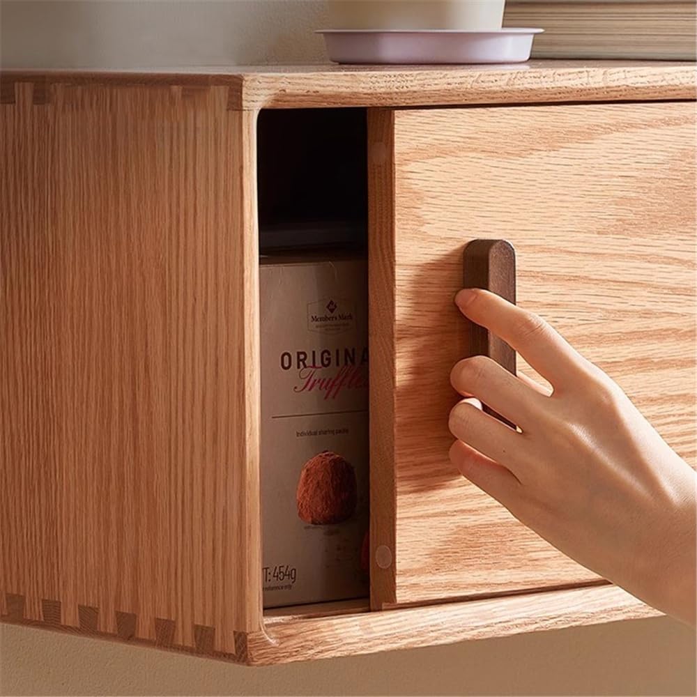 Szafka pod TV Dębowa pływająca szafka pod telewizor, ścienna, centrum konsoli multimedialnej z przesuwanymi drzwiami, półka do salonu, sypialni(1600x250x250mm)