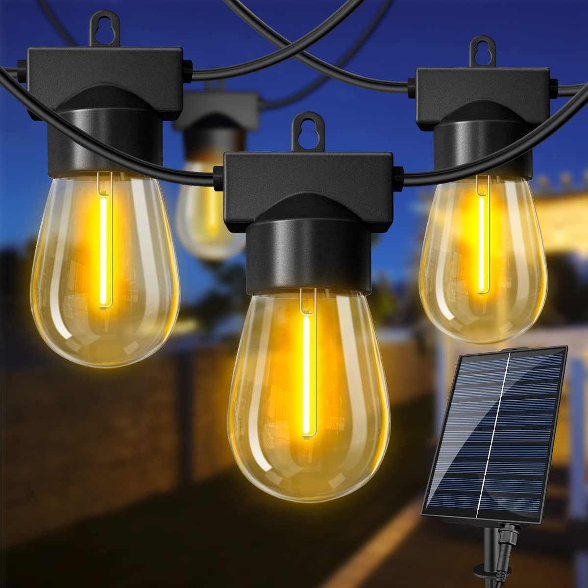 DREAMLAND 50FT Solar String Lights, Outdoor Solar Patio Lights with 16 LED Edison Bulbs, IP65