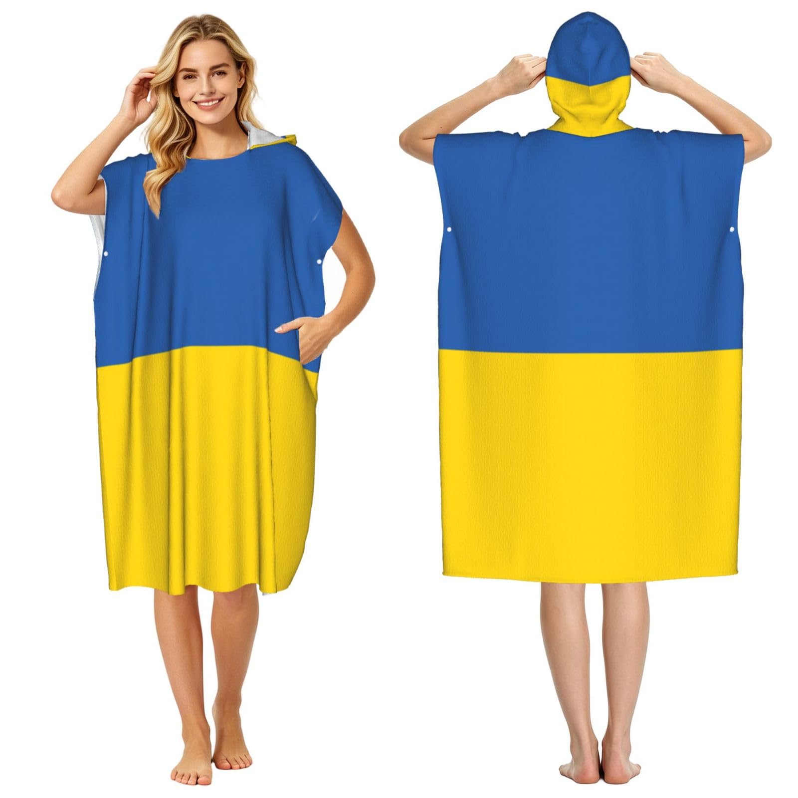 DTHKJNLSF Flag Of Ukraine Adult Hooded Beach Poncho Towel