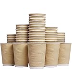 Luckypack Hot 8 oz Disposable Insulated Corrugated Sleeve Ripple Wall Paper Coffee Cups for Drink, 100,8oz, Brown,Hot Coffee Cups