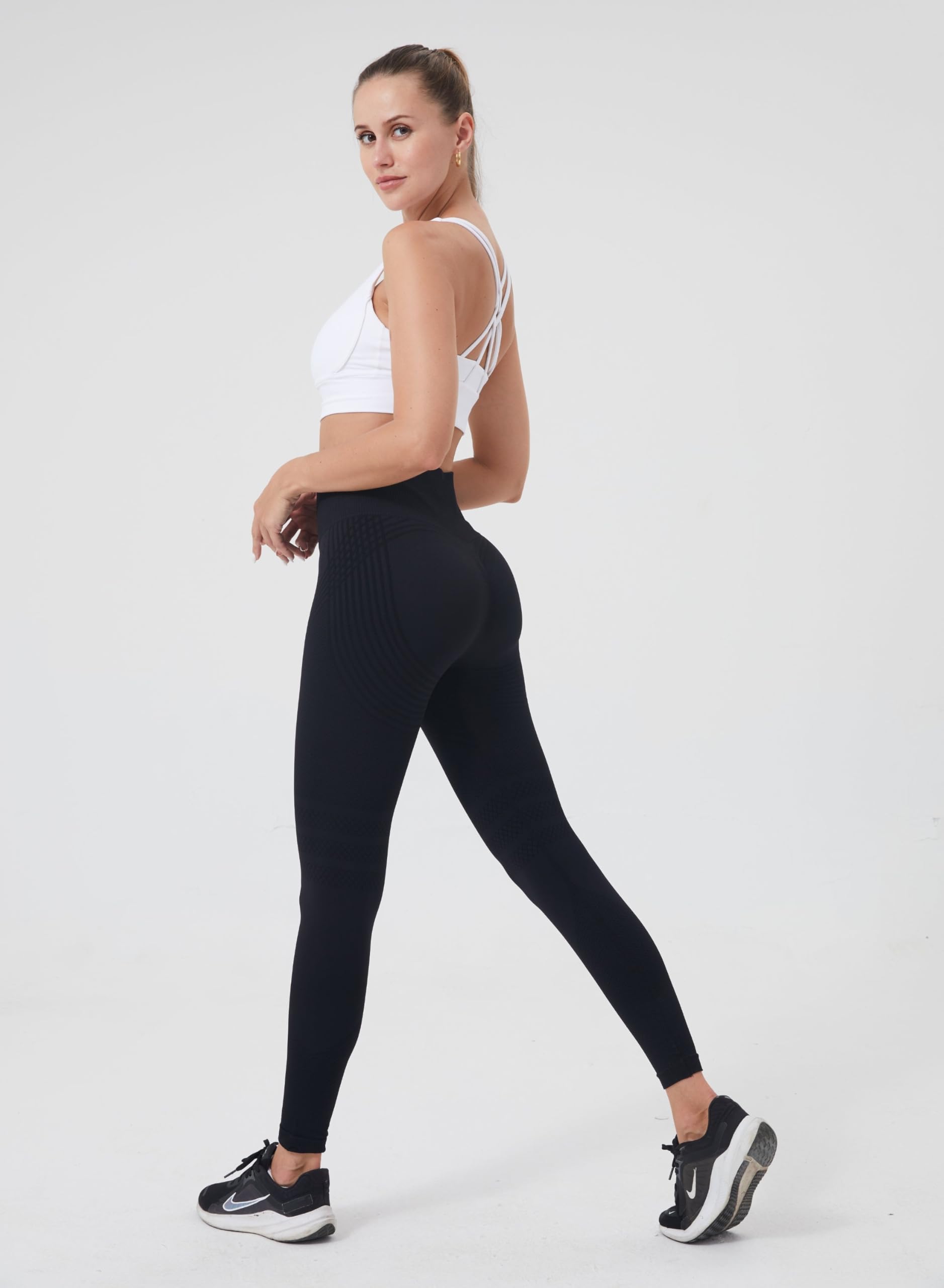 Leggings anti-cellulite, da donna, senza cuciture, a compressione, per yoga e fitness, a vita alta, per palestra, allenamento e jogging, comodi pantaloni sportivi