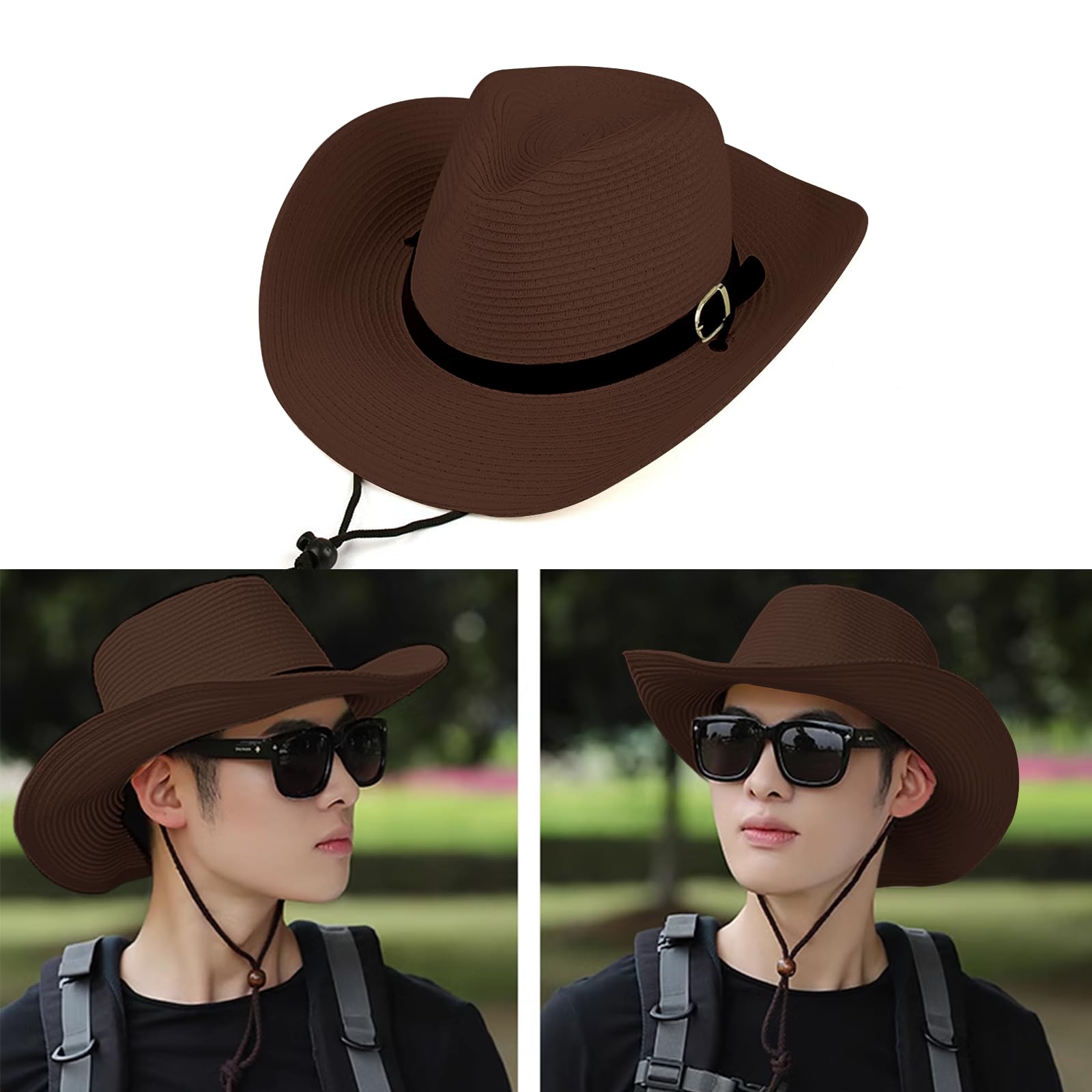 Cappello da Sole Uomo Donna Cappello da Pesca Impermeabile Cappello Boonie Anti UV Cappello Trekking Larga Cowboy Style Bucket Sun Hat Cappello Estivo Donna Cappello Paglia