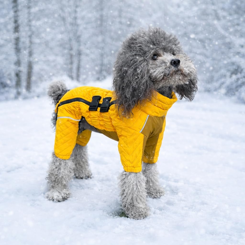 Abrigo cálido para perro, chaleco de perro de doble capa, 4 patas cubiertas, resistente al viento, impermeable, reflectante, chaleco cálido para perro, patinaje al aire libre, disfraz de perro