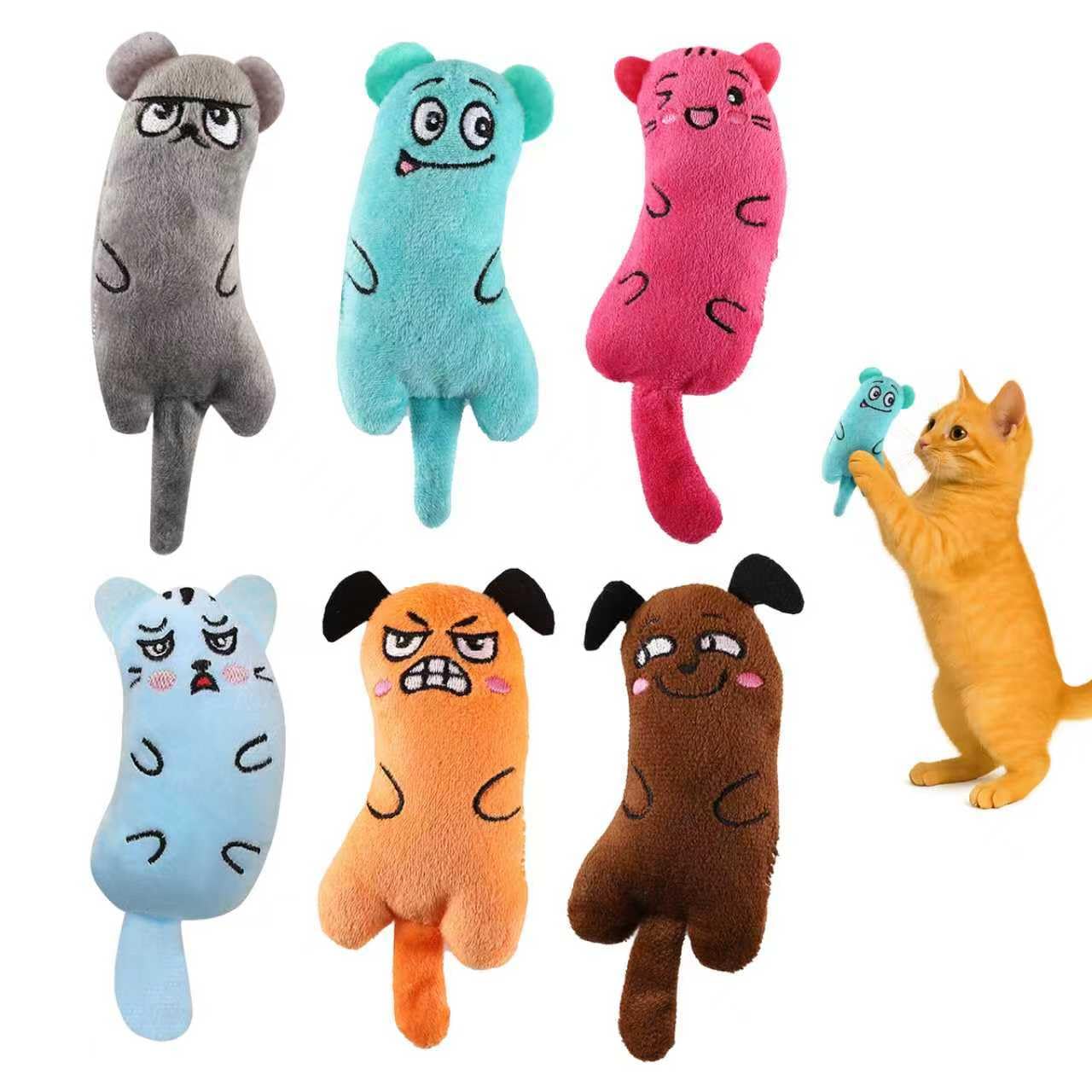 chanyi9588 6Pcs Catnip Toys for Cats,Cat Toys,Crinkle Kicker Plush Toys with Funny Cartoon Faces for Indoor,Plush Chew Teeth Cleaning Toy for Teething,Chewing,Interactive Play and Boredom Relief