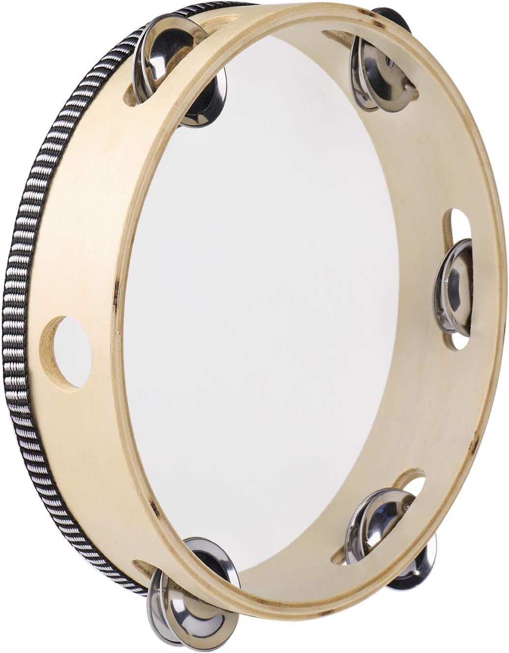 Flexzion Wood Handheld Tambourine (2 Pack) 8 Inch Single Row 5 Pair Jingles, Hand Held Percussion Drum Moon Musical Tambourine with Ergonomic Handle Grip for Kids Adults Classroom Gift Party - Image 3