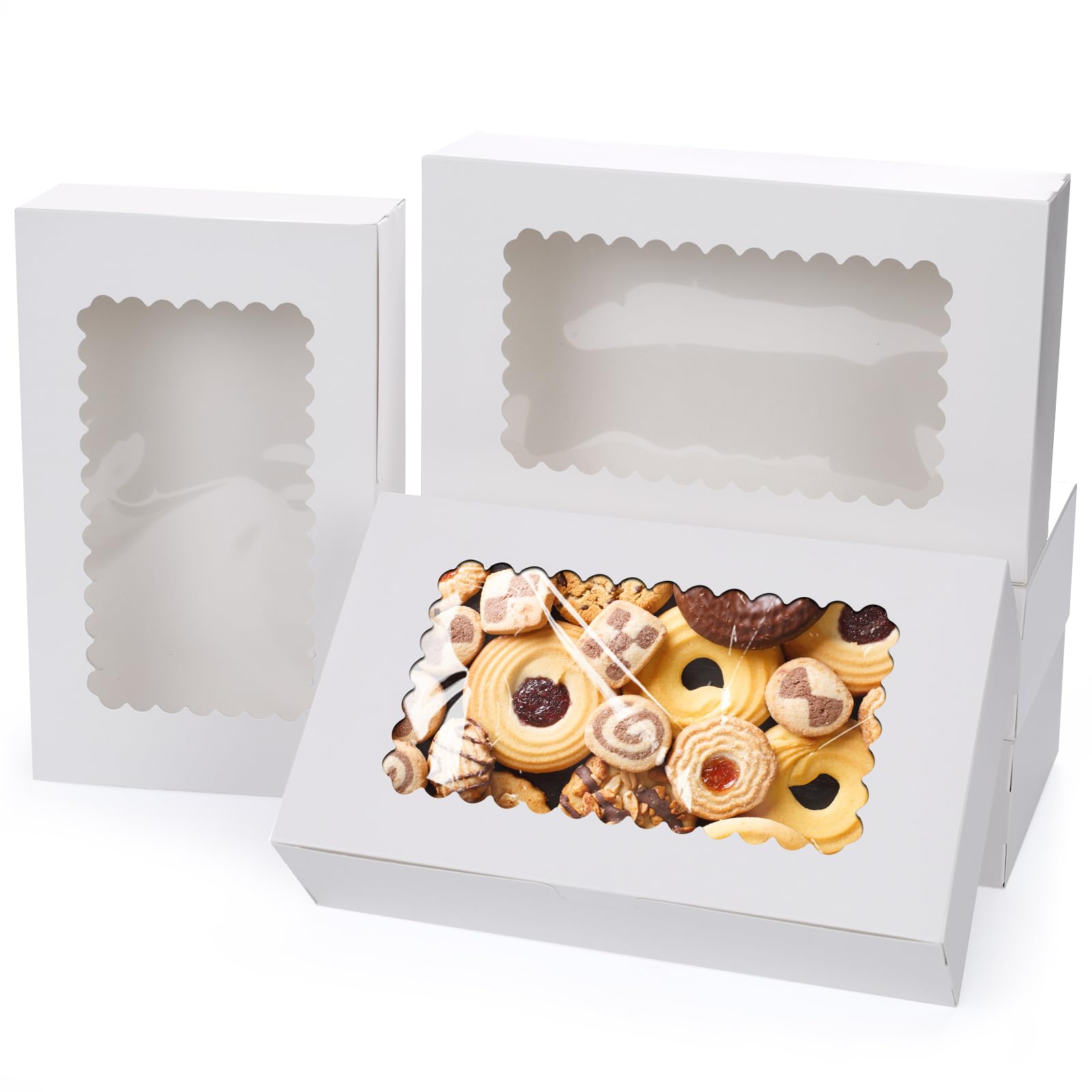 Scatole per Dolci da 20 Pezzi, Scatola Confezione Regalo Bianco con Finestra Trasparente, 25,4 x 15,3 x 6,35 cm Scatola di Cartone per Dolci, Torte, Biscotti, Pasticceria, Muffin