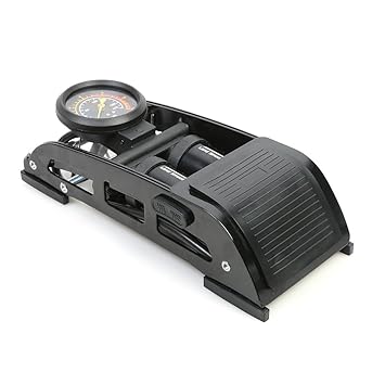 Betzila 160 PSI Portable Double Barrel Floor Pump for Car Motorcycle Bike Tires Foot Air Pump Inflator with Pressure Gauge - Black