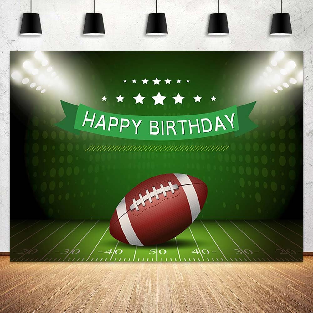 Drgilau 7x5ft Birthday Photography Backdrop, Football & Baseball Happy Birthday Backdrop, Soccer Field Banner, Green Polyester
