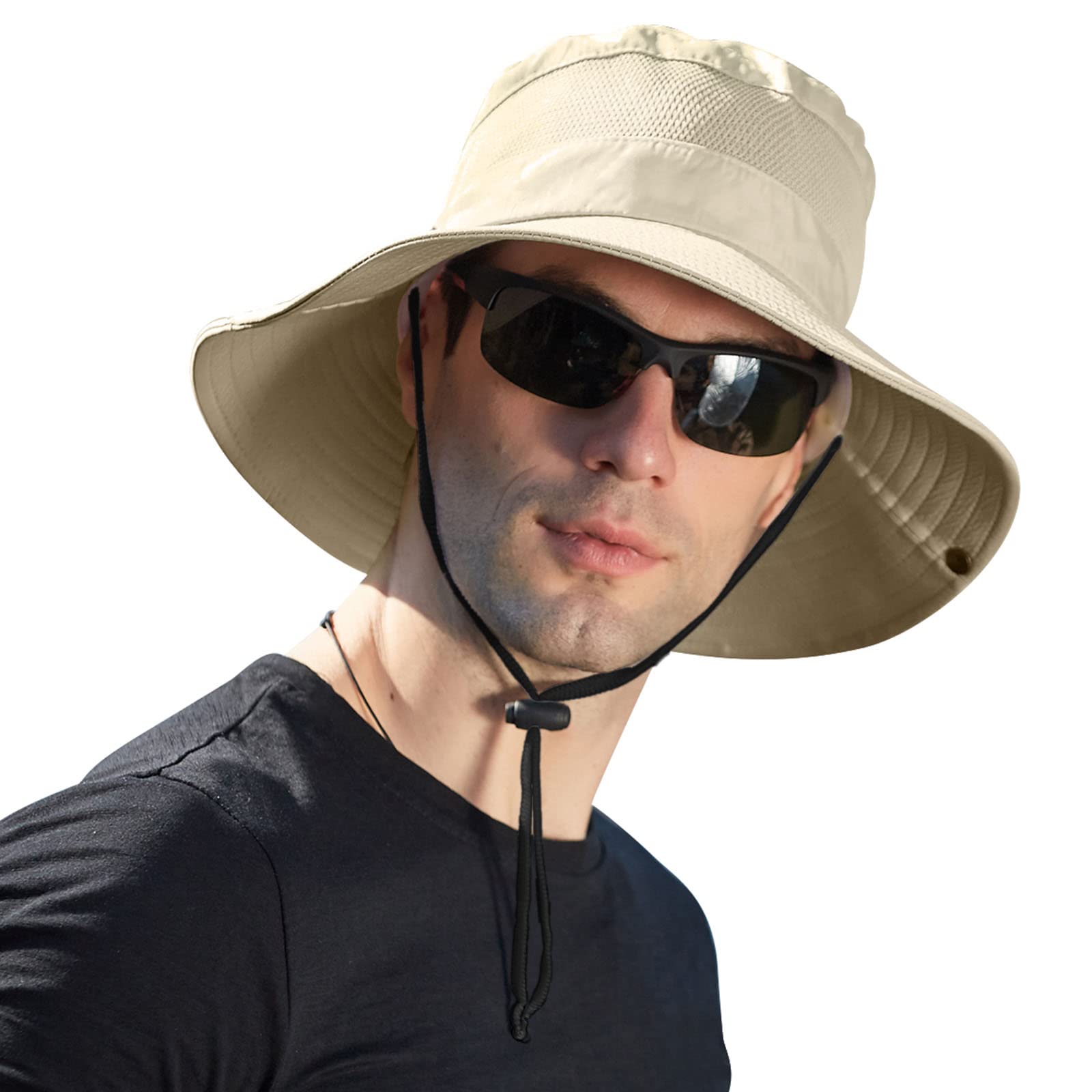 Lishang Pesca Sombrero Sol Ancho Safari Sombrero Plegable Hombre Verano Pescador Sombrero Protección UV Solar Sombrero Ancho Outdor Senderismo Camping Viajes Jardin Caza Golf