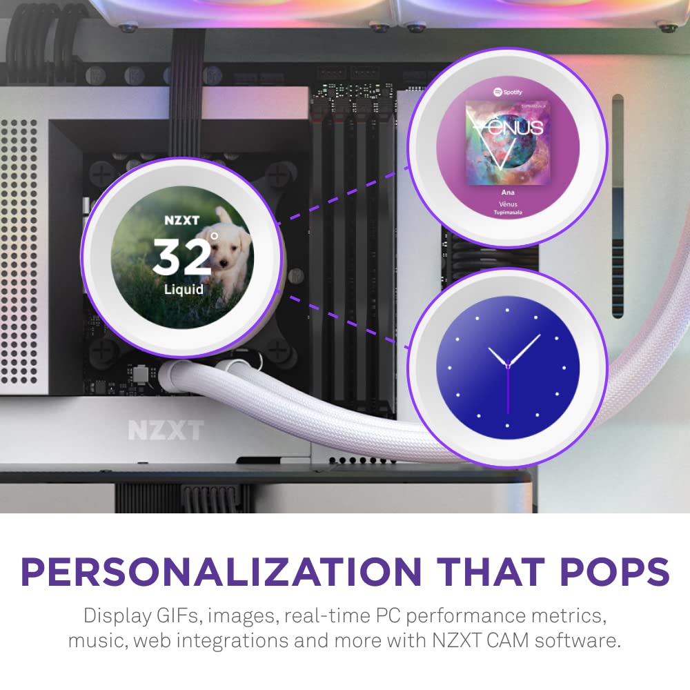 NZXT Kraken Elite RGB 360-360mm AIO CPU Liquid Cooler - Szerokokątny wyświetlacz LCD 2,36” do wyświetlania GIF-ów, obrazów, pomiarów wydajności - 3 x wentylatory rdzeniowe F120 RGB - Biały