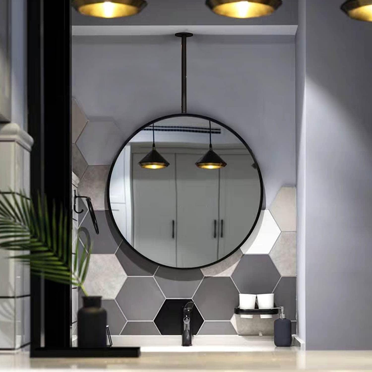 Miroir suspendu cadre métal 60 cm haut de gamme pour décoration murale