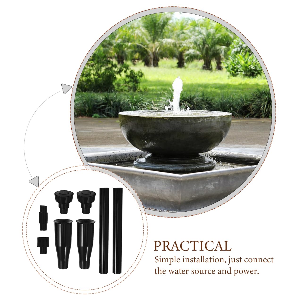 POPETPOP 2 Sätze Düsenset, Teichbrunnen-set für Teichpumpen, Kunststoff, Gartenbrunnenpumpe, Wasserfallkopfset, kleines Brunnendüsenkopf