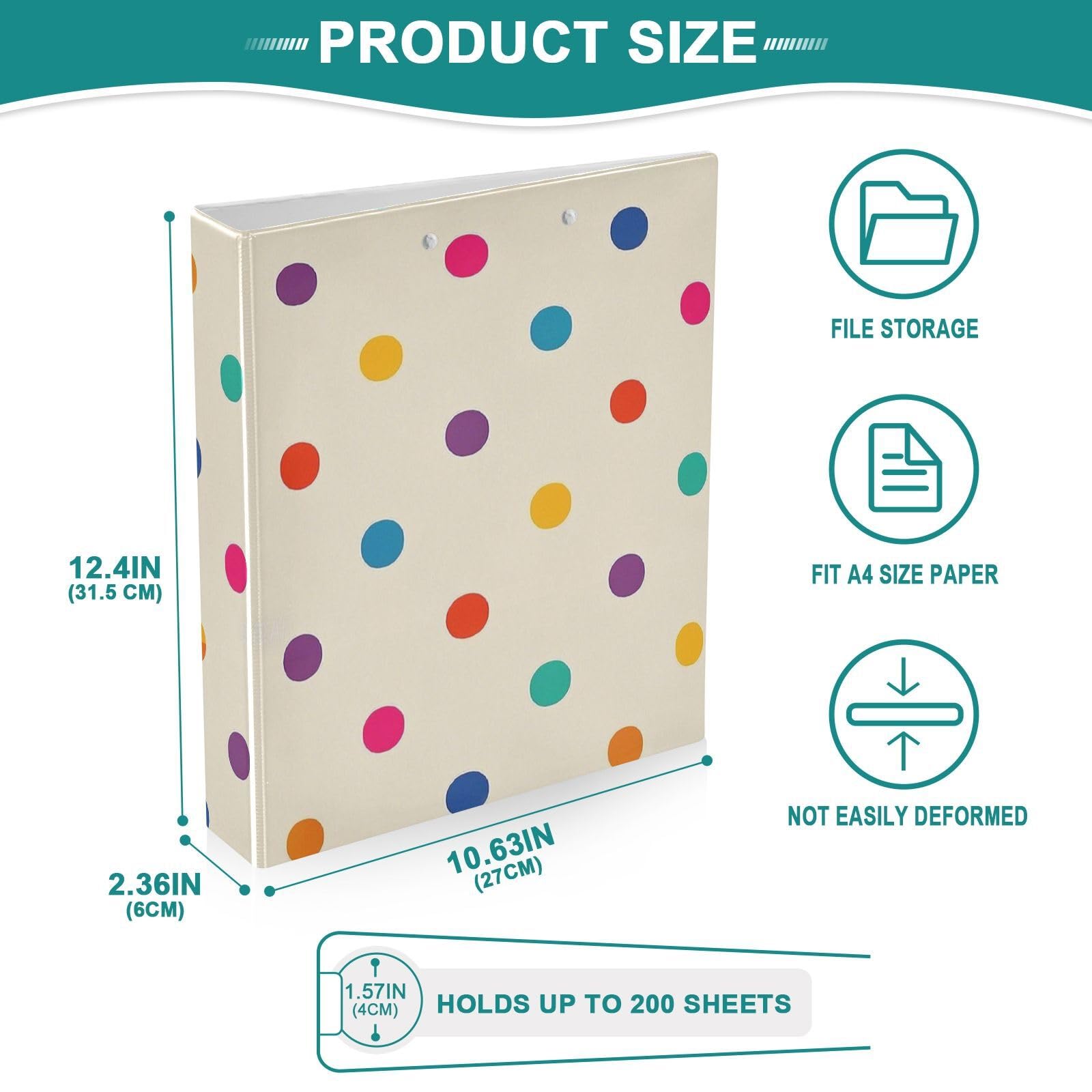 Raccoglitori da 1 e mezzo pollice per la scuola Cartoon Colorful Dot Beige