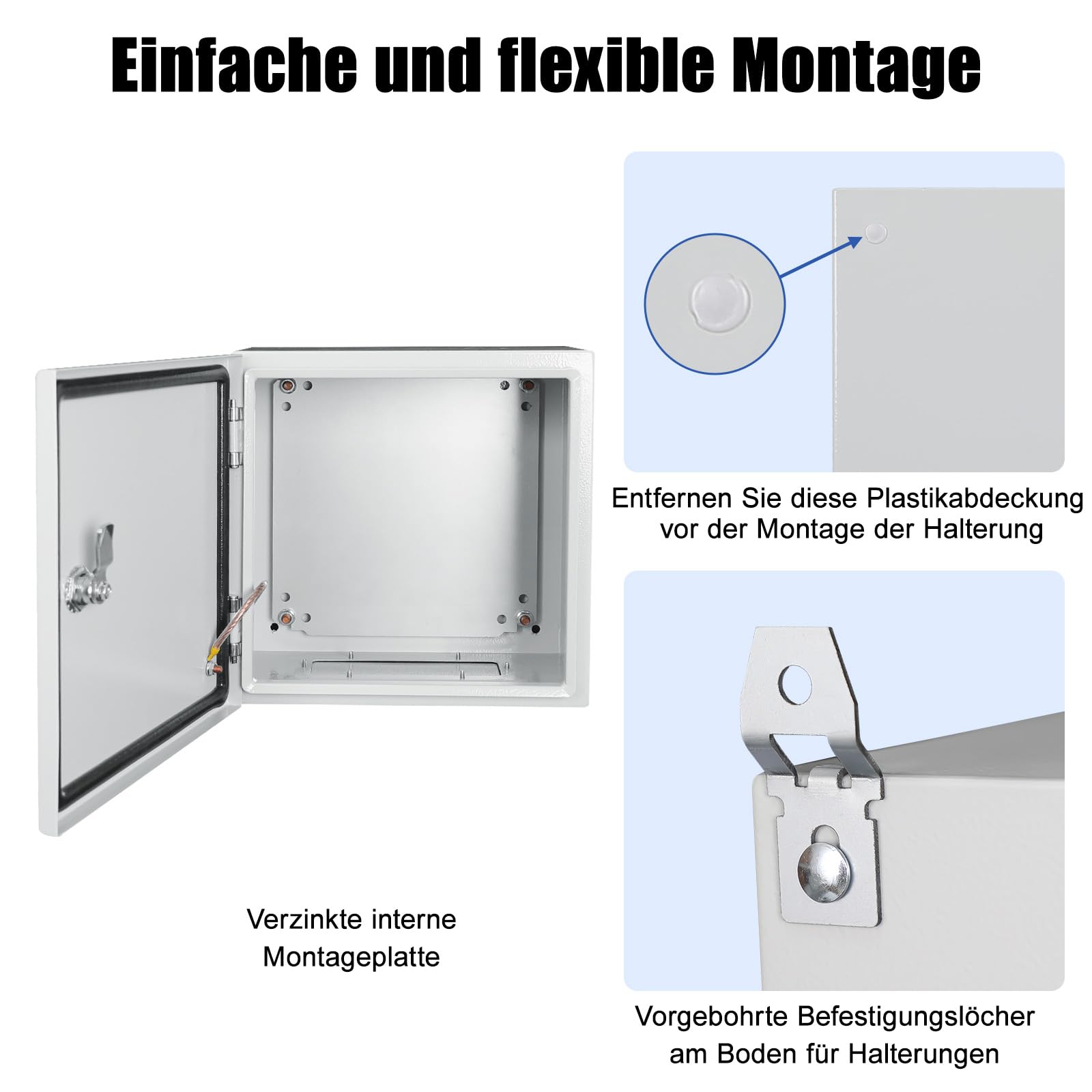 LeMotech Armadietto elettrico in acciaio IP66, scatola di giunzione impermeabile con serratura, alloggiamento elettrico con piastra di montaggio integrata, scatola elettrica per interni ed esterni