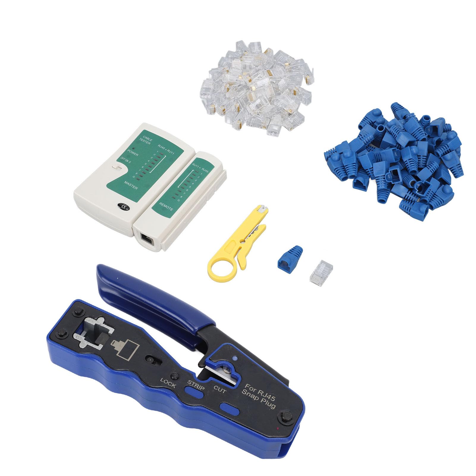 Srliya Kit D'outils de Sertissage de Fil de Testeur de Câble Réseau RJ45 pour les Installateurs de Réseaux Informatiques, Conception Portable avec Fonction de Coupe et de Dénudage