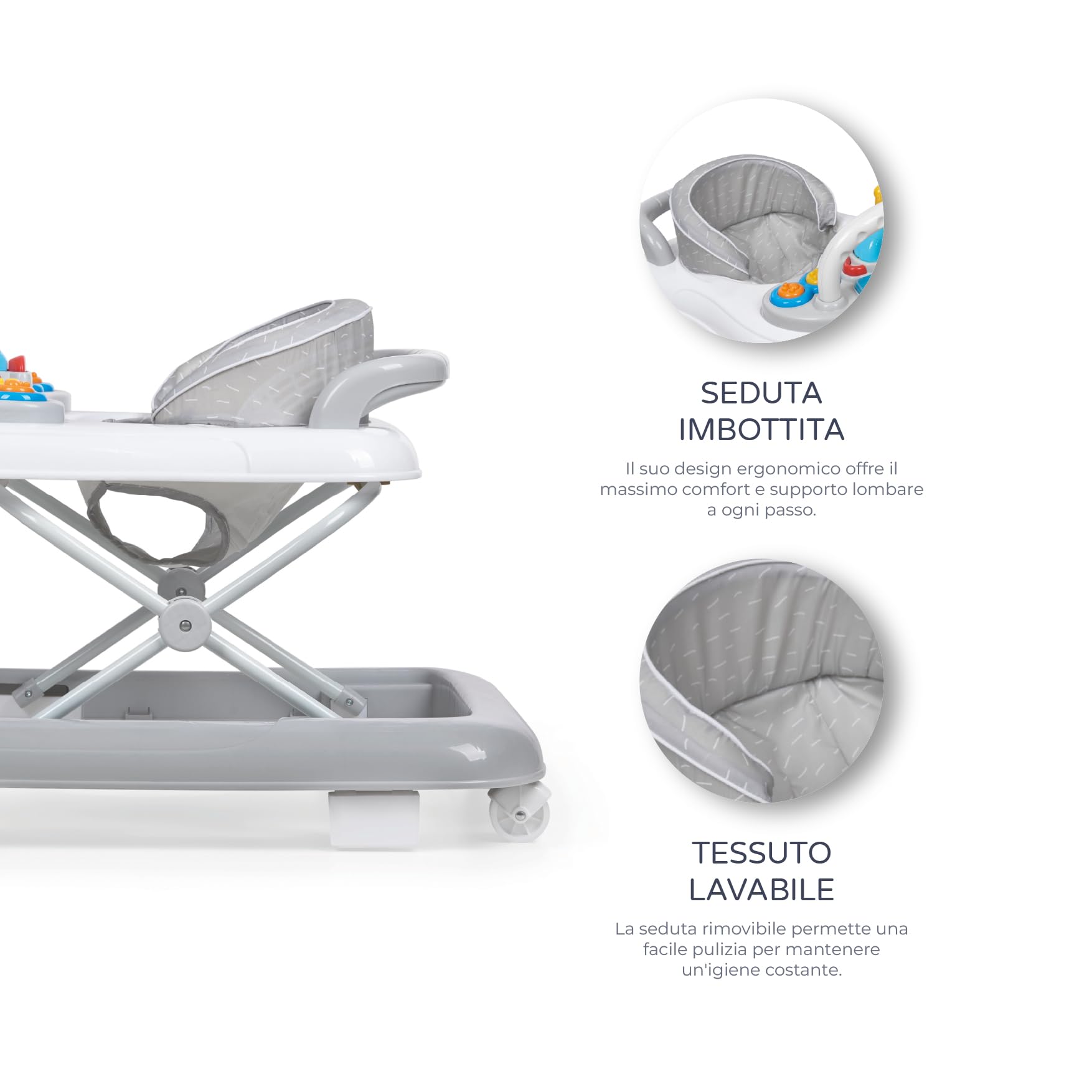 MS Baby World - Deambulatore per bebè Basic - Girello con Base antiribaltamento - Include vassoio sonoro e giochi