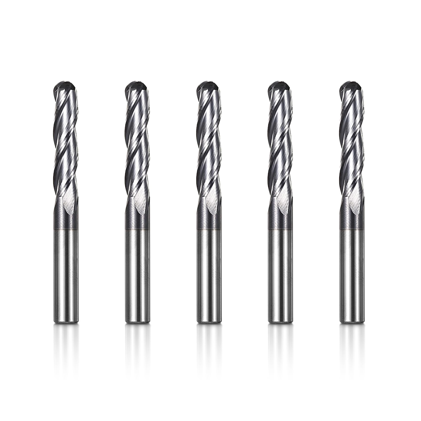 Fraises à bout sphérique Genmitsu 5 pièces, fraises CNC à tige de 1/4" en acier au tungstène avec jeu de fraises à sculpter à 3 cannelures, longueur totale de 2-3/8", revêtement TiAlN, 3BNC05