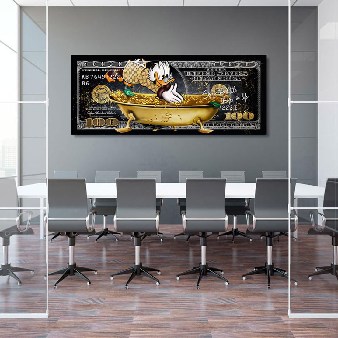 Kunstgestalten24 Dagobert Dollar Money Bild Pop Art Style Leinwandbild | Kunstdruck | Wanddeko | Street Art | Gemälde | Comic Bilder | Wandbild Leinwand Modern 150x60x4cm