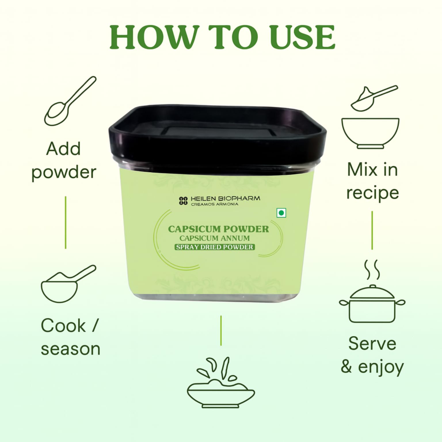 Heilen Biopharm Capsicum Powder (Capsicum annuum) – 200 g | Natural Spray Dried Powder for Food Seasoning & Culinary Use | Pure & Hygienically Packed | Pack of 1 - Image 4 thumbnail