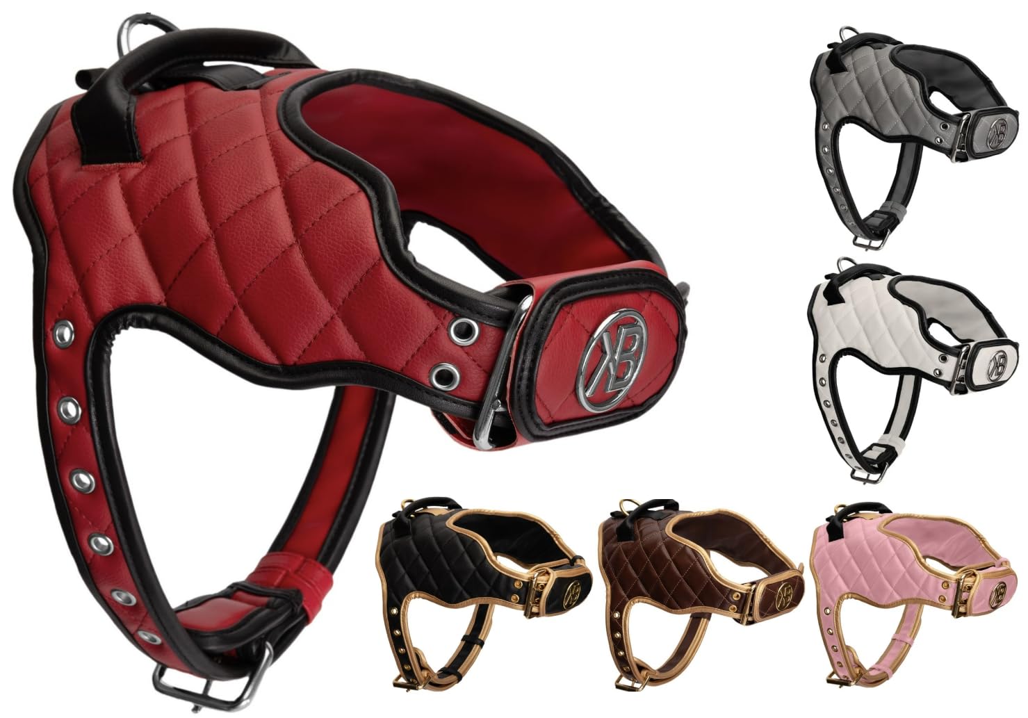 Kaycee Belle® Luxury Dog Harness Comfortable Adjustable Premium soft Padded Vegan Leather No pull no-choke harness with power strap small medium large dogs (Red Harness, Large)