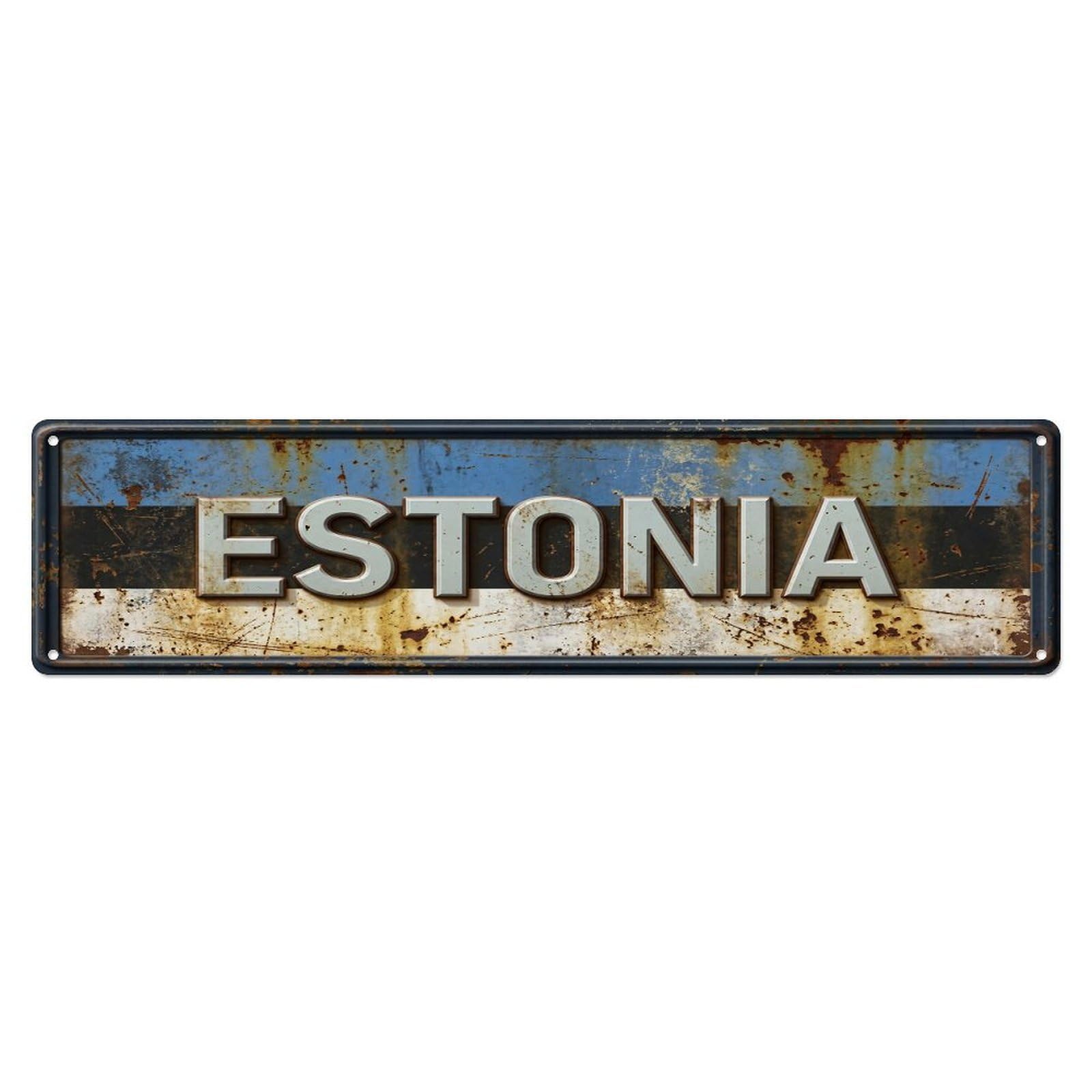 Olhnbad 4X16inch(10X40cm) Vintage Estonia Flag Pattern Metal Tin Sign