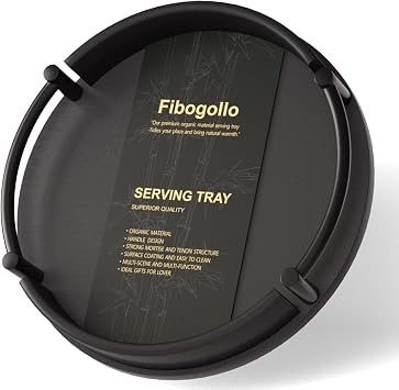 Fibogollo Round Serving Tray 9.8in Decorative Coffee Table TrayBlack