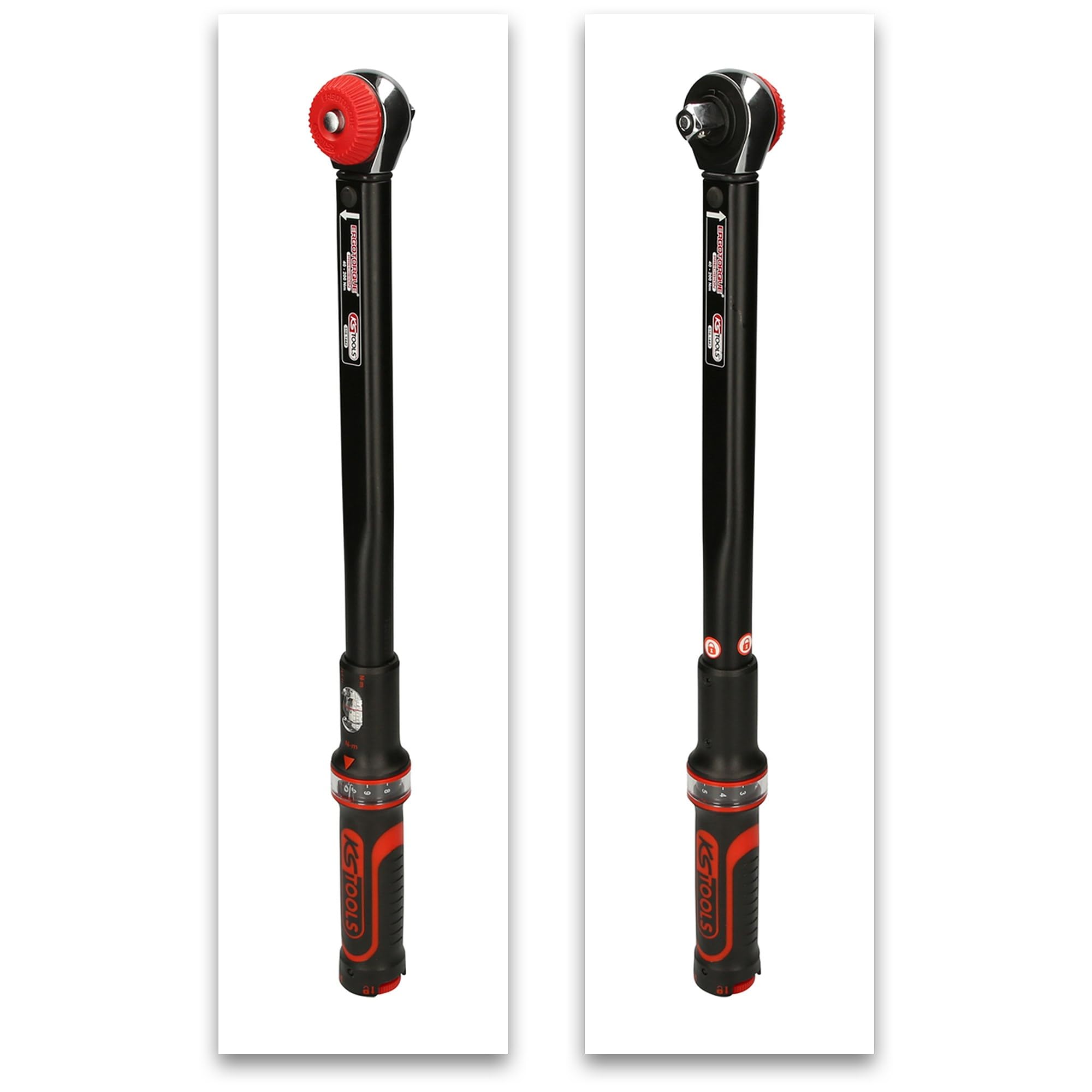 KS Tools 516.1442 1/2" Llave dinamométrica ERGOTORQUE®precision con cabezal de carraca de cambio de posición por mando giratorio 40-200Nm