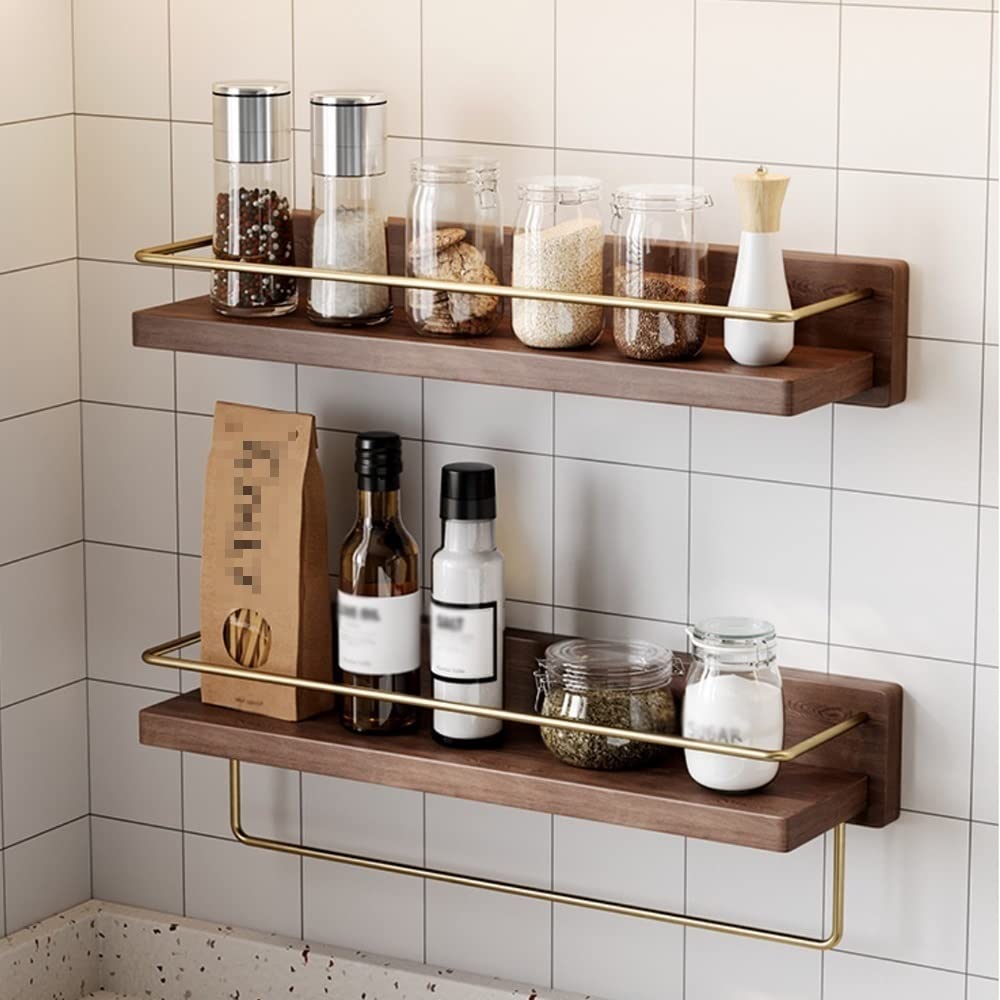 NevStp Estante organizador de madera maciza para ducha, estantes flotantes, accesorios de ducha, multifuncional, para baños, cocinas, dormitorios, con gancho, toallero, 45 cm