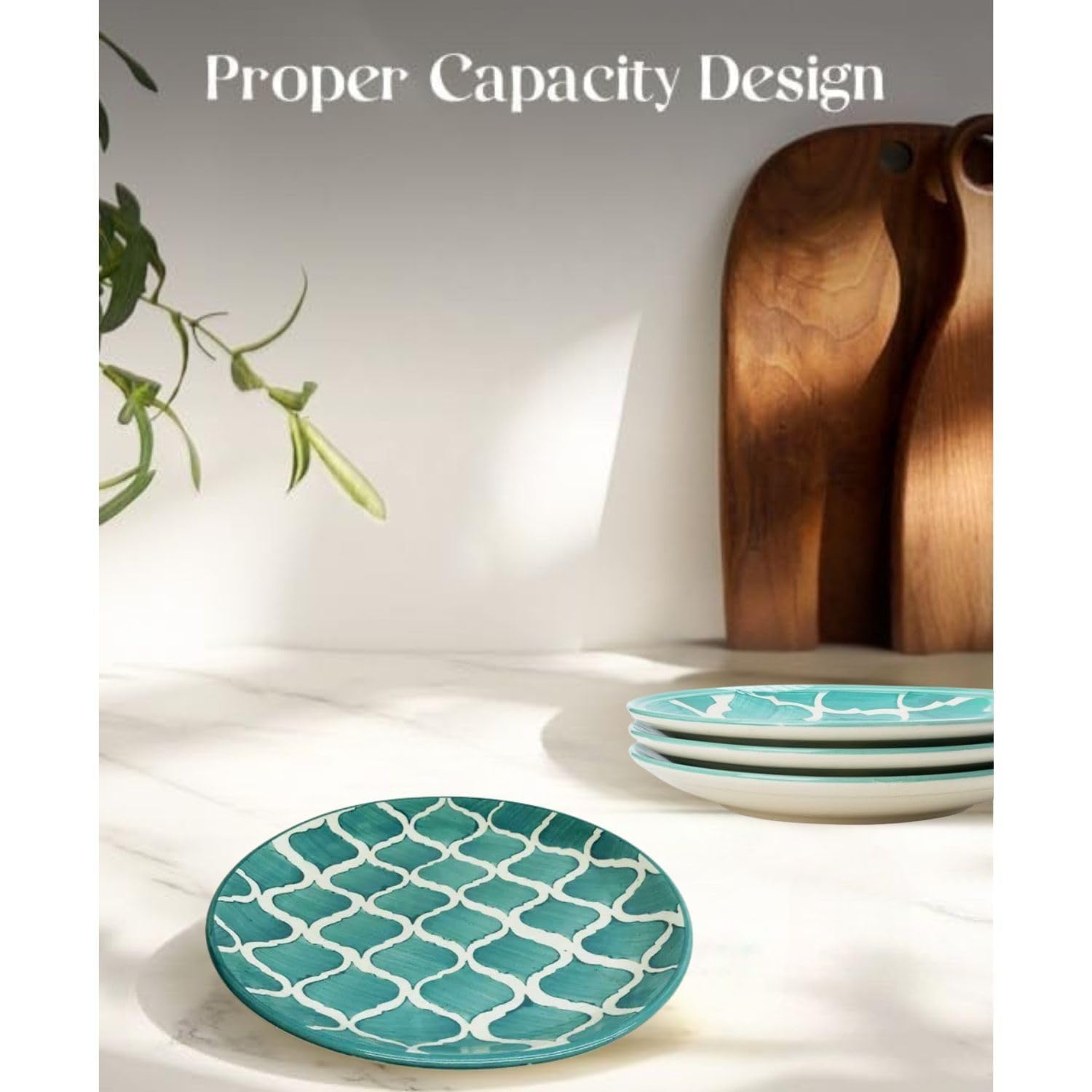 Kolorful Ceramic Moroccan Dinner Plates Pair Handpainted Decorative Porcelain Tableware for Dinner Serving Plate Thali Ceramic Plates for 20.5*cm, Microwave & Dishwasher Safe (Green, Set of 2) 3
