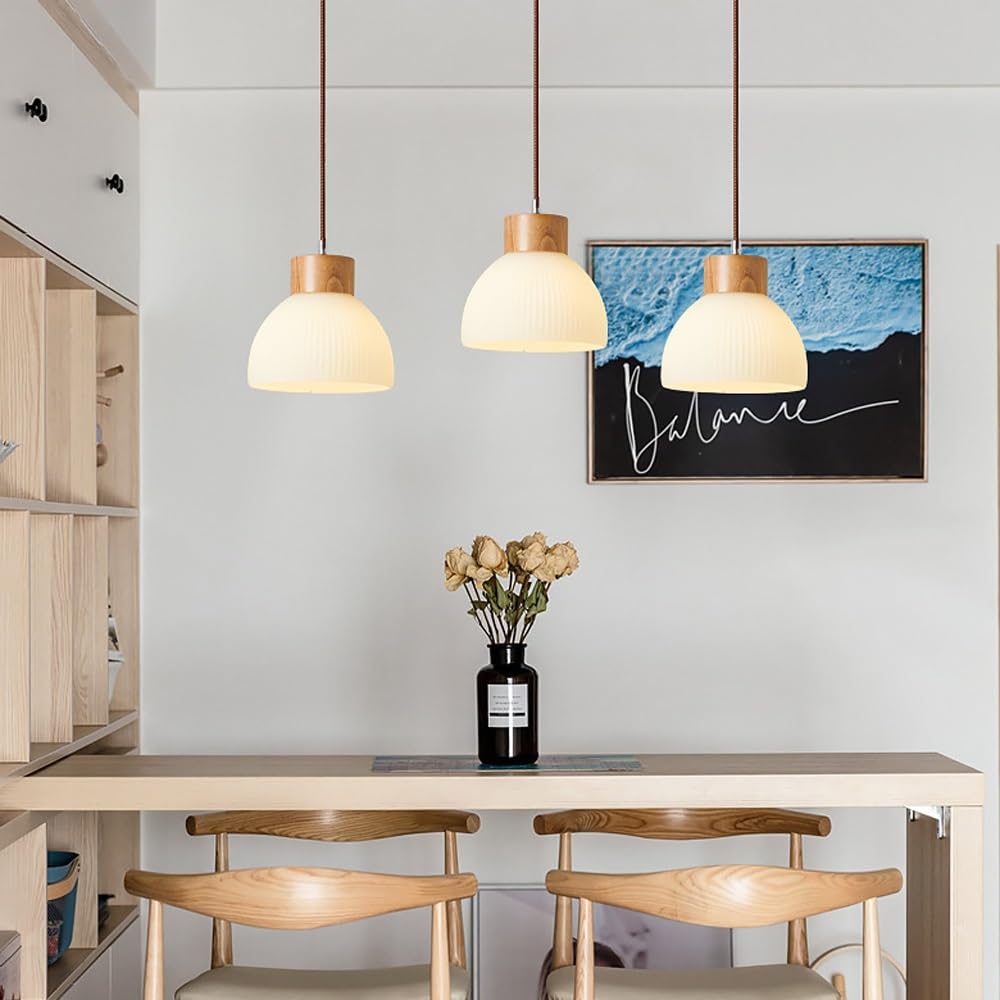 Lampa wisząca nordycka z 3 światłami, latarnia do wnętrz, drewniana lampa sypialni, jadalni